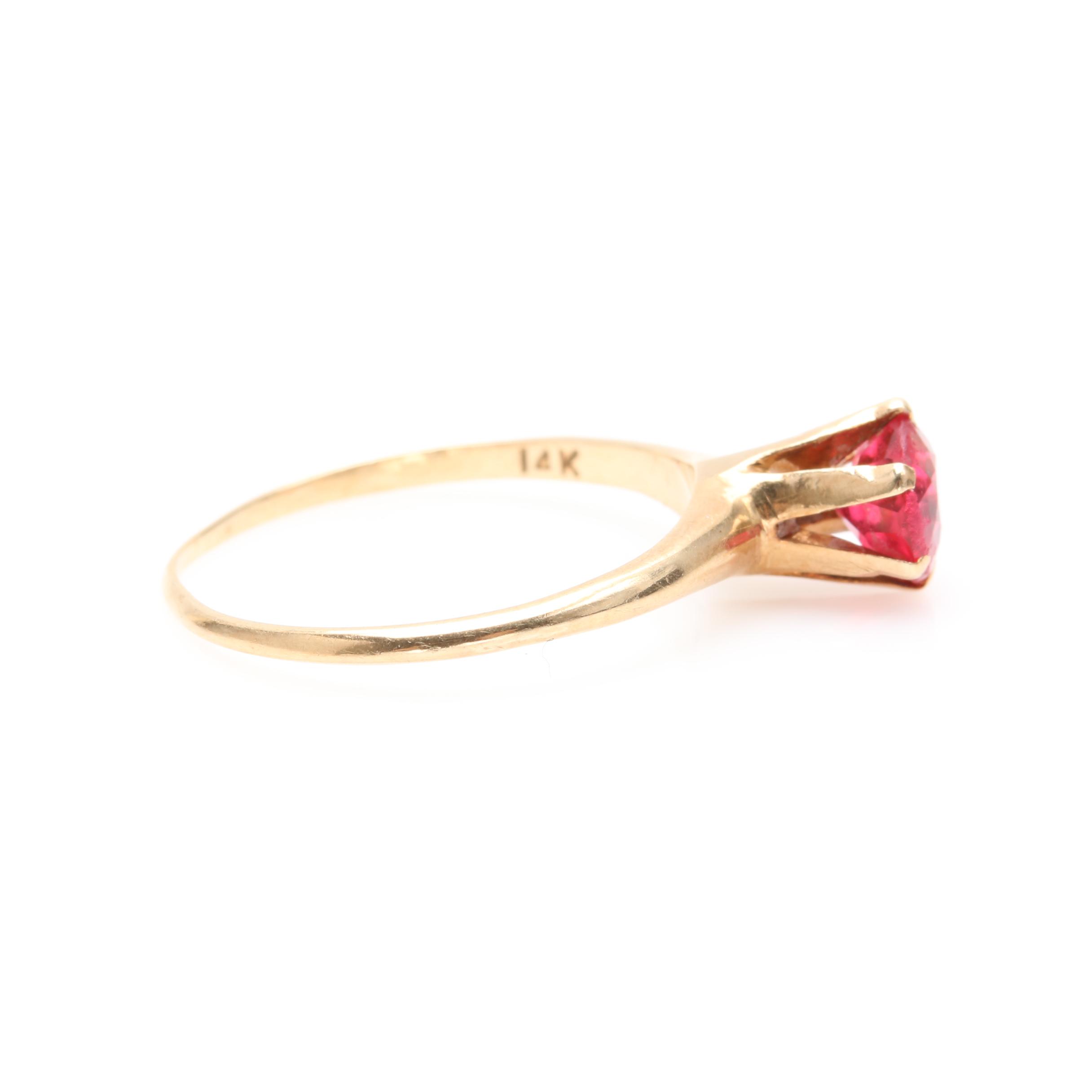 14K Yellow Gold Garnet Glass Doublet Solitaire Ring