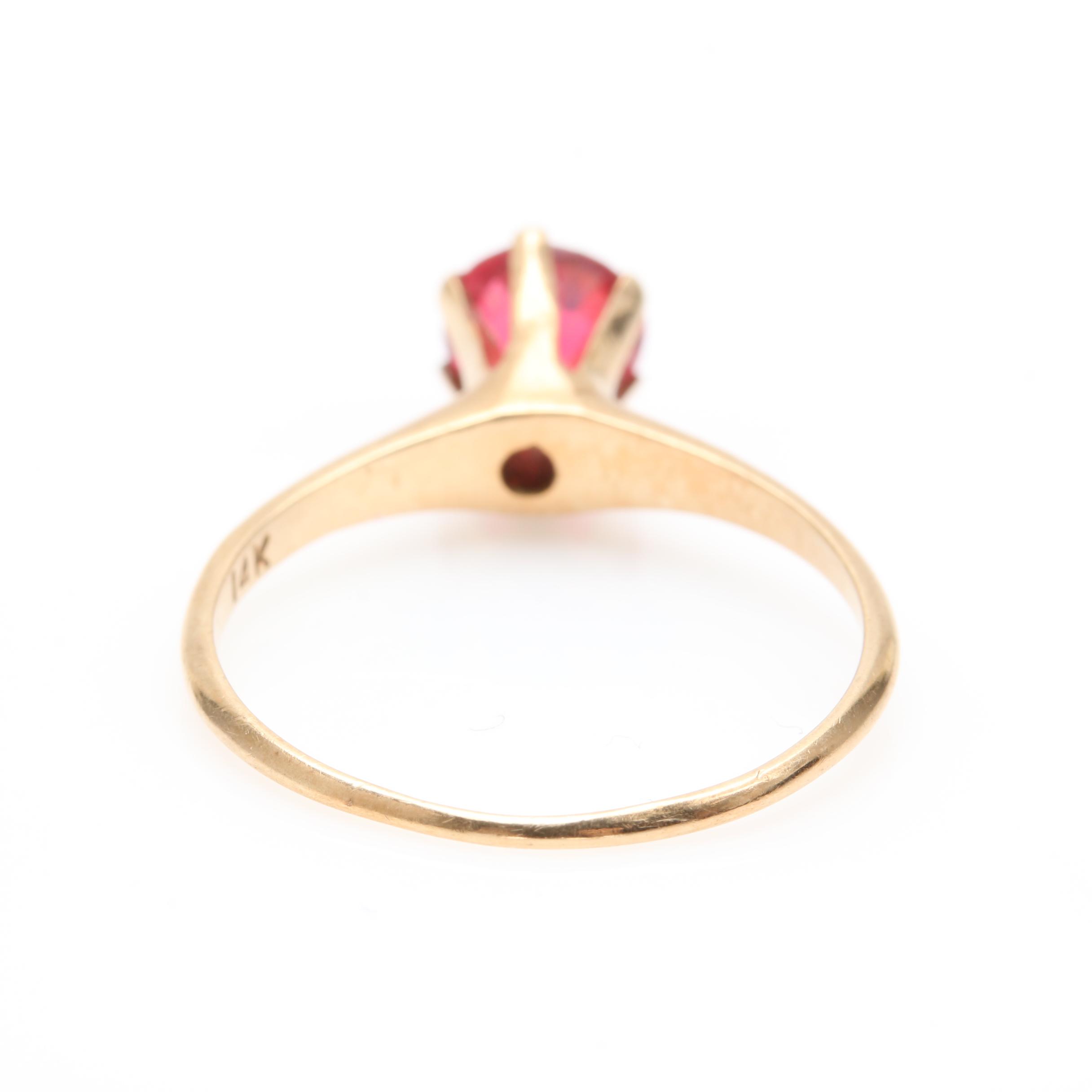 14K Yellow Gold Garnet Glass Doublet Solitaire Ring