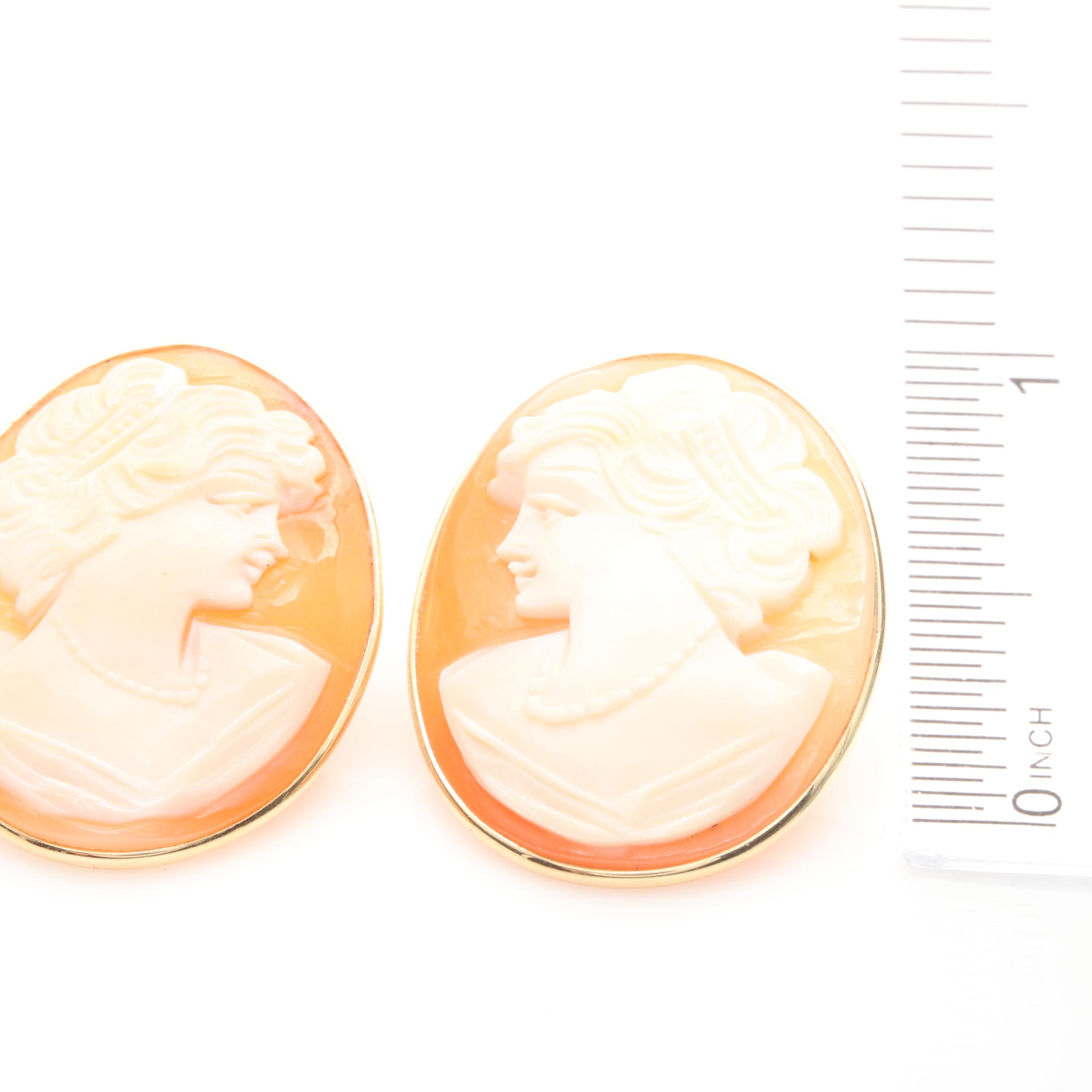 14K Yellow Gold Shell Cameo Earrings