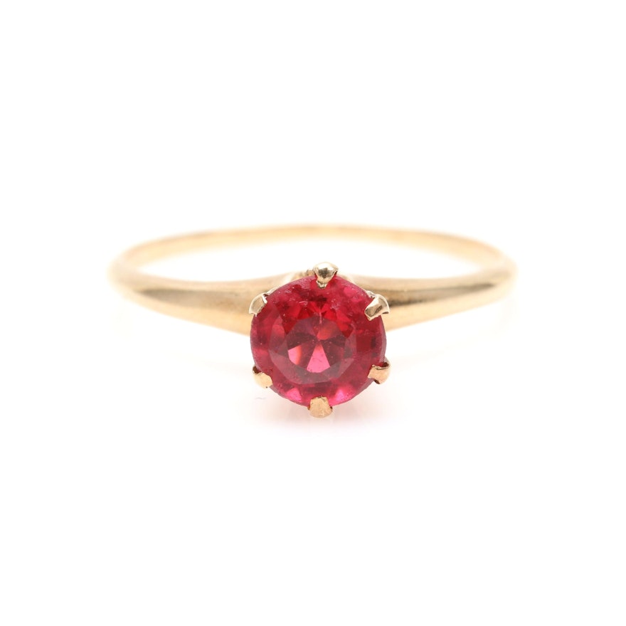 14K Yellow Gold Garnet Glass Doublet Solitaire Ring