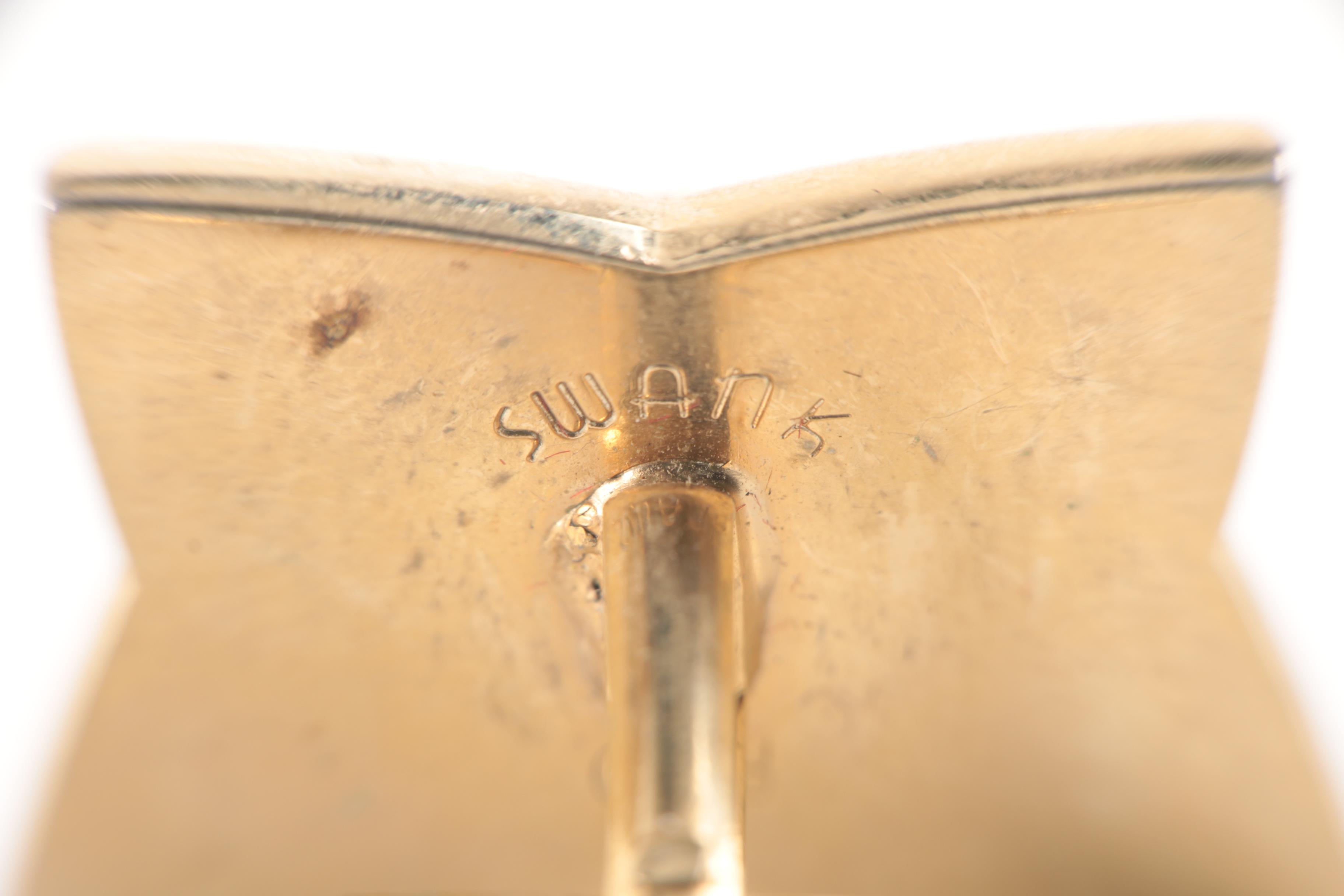 Silver and Gold Tone Nephrite, Onyx and Mother of Pearl Cufflinks and Tie Bars