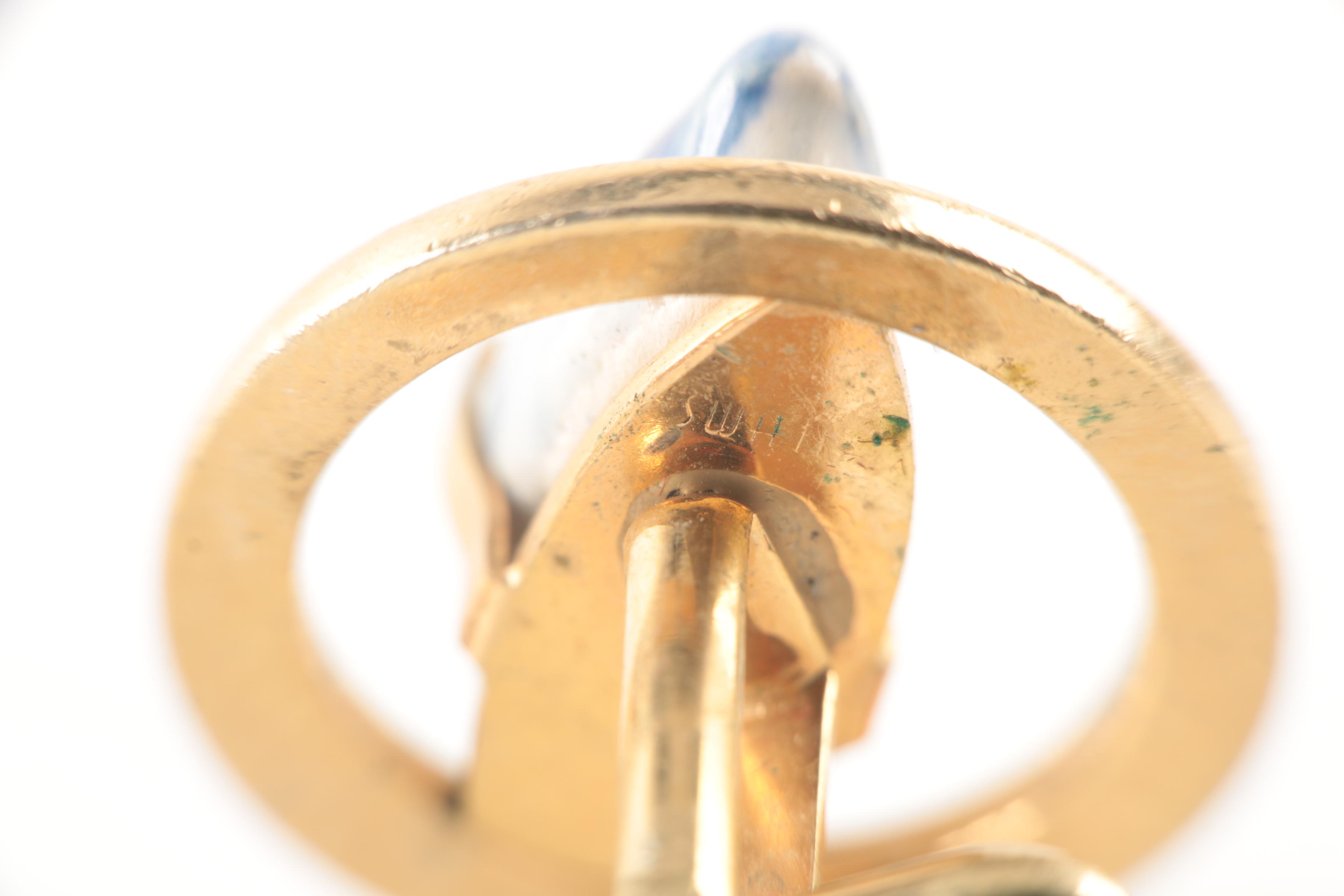 Silver and Gold Tone Nephrite, Onyx and Mother of Pearl Cufflinks and Tie Bars