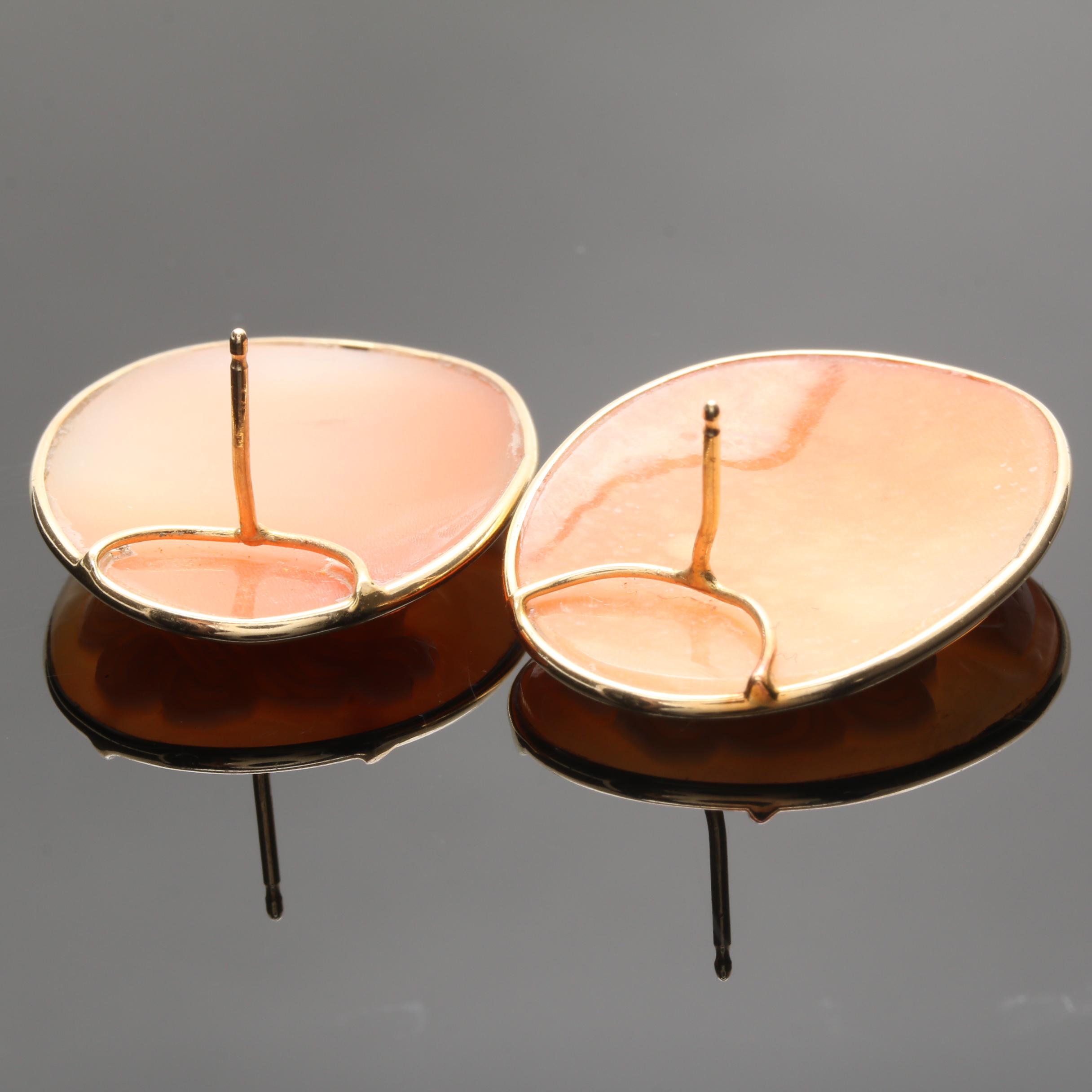 14K Yellow Gold Shell Cameo Earrings