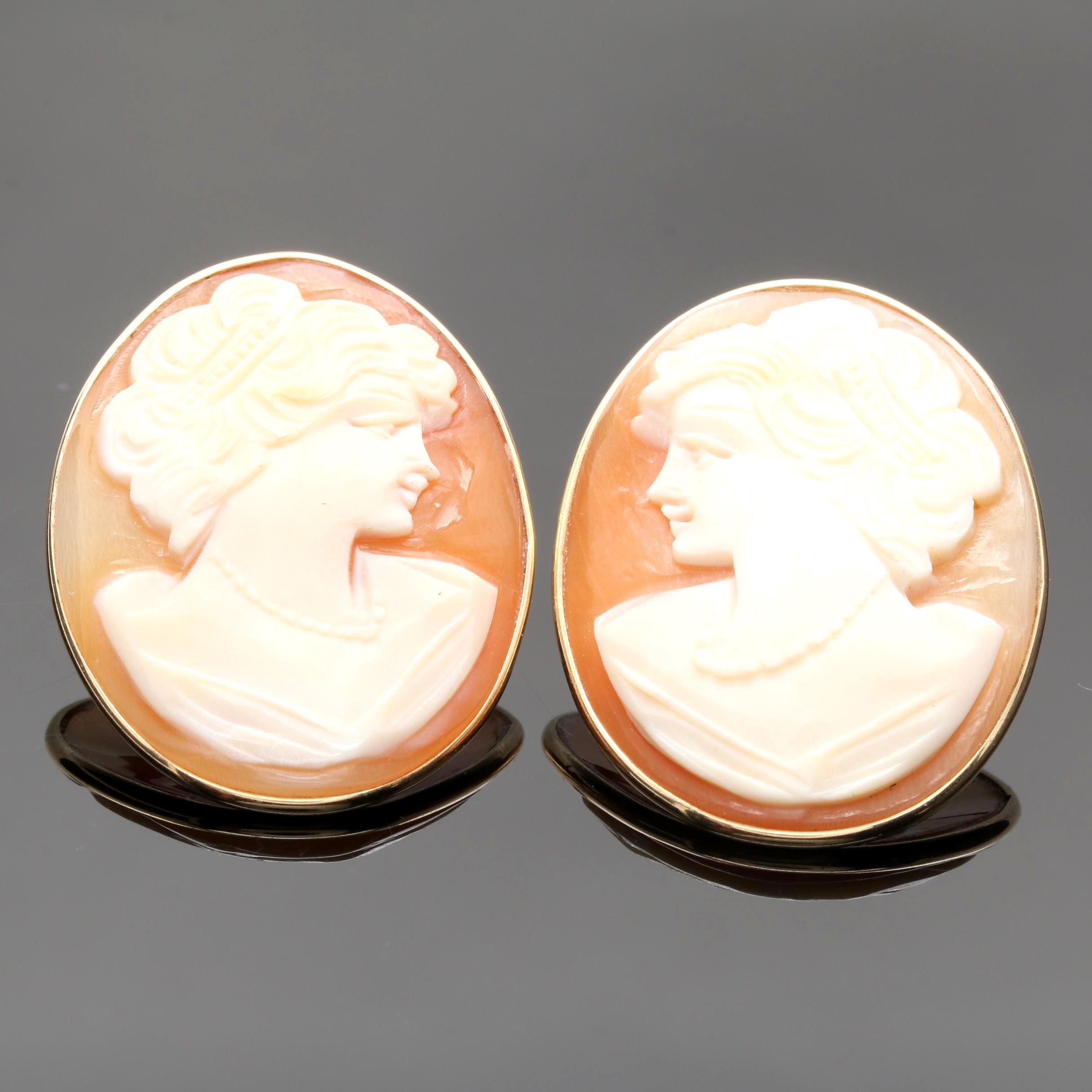 14K Yellow Gold Shell Cameo Earrings