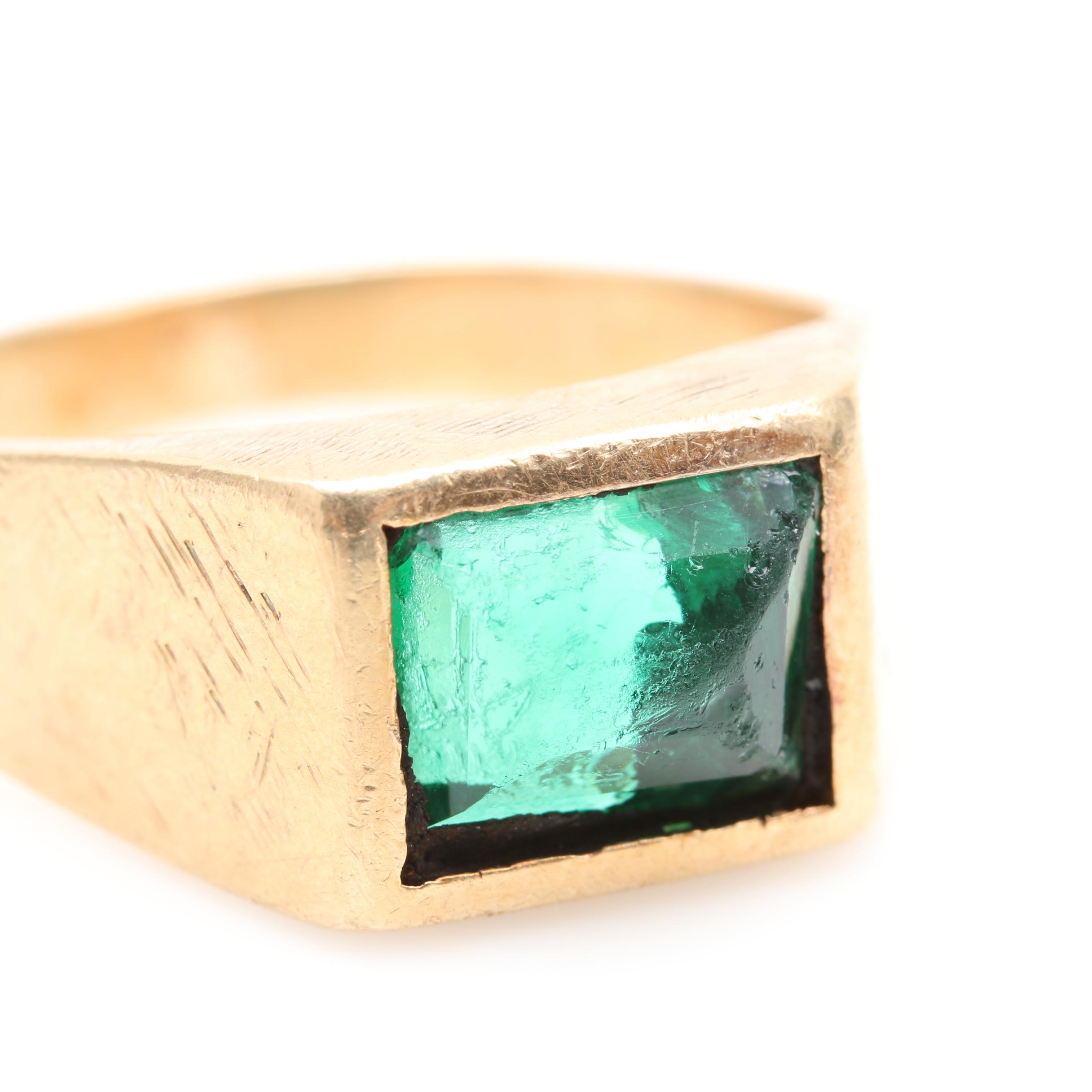 10K Yellow Gold Glass Ring