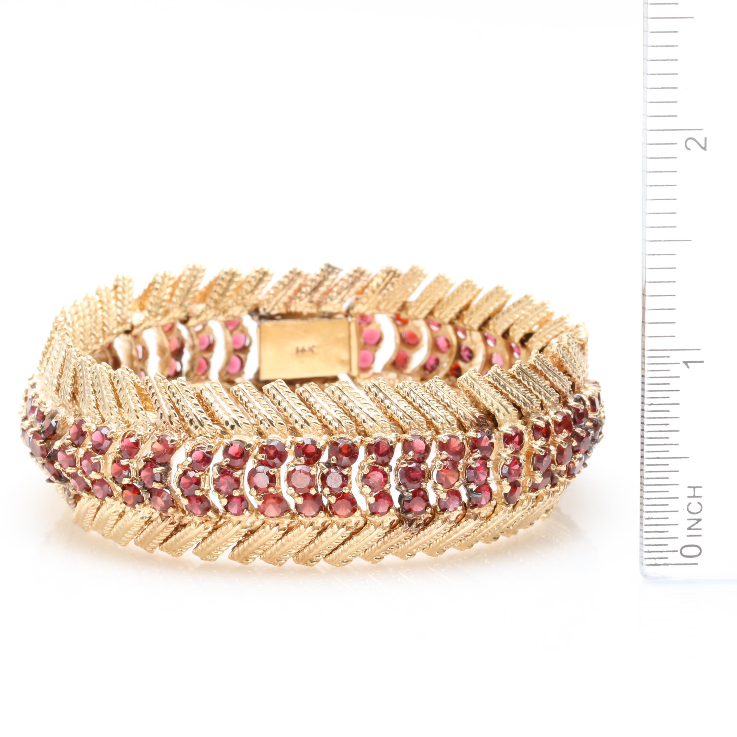 Vintage 14K Yellow Gold Garnet Articulated Bracelet