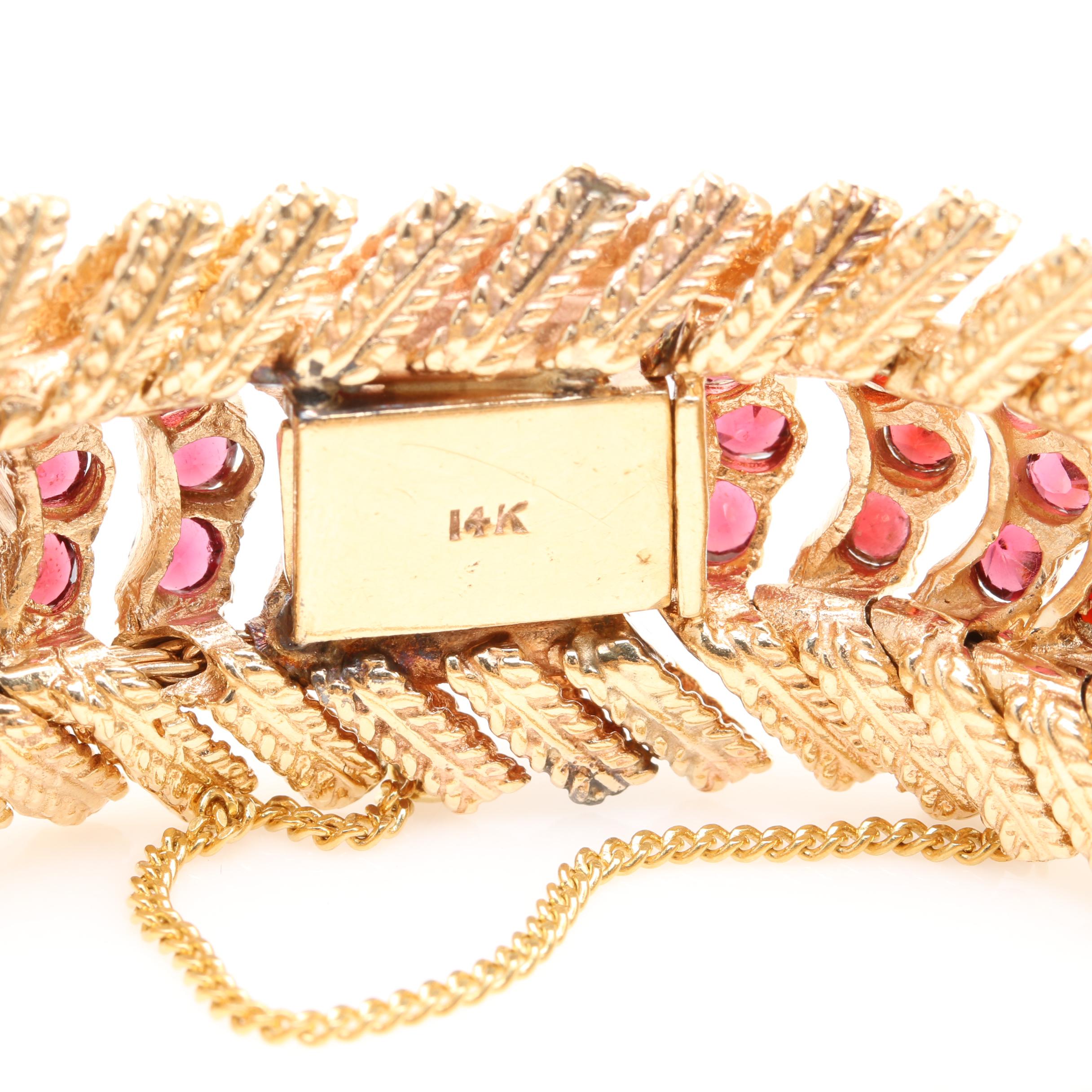 Vintage 14K Yellow Gold Garnet Articulated Bracelet