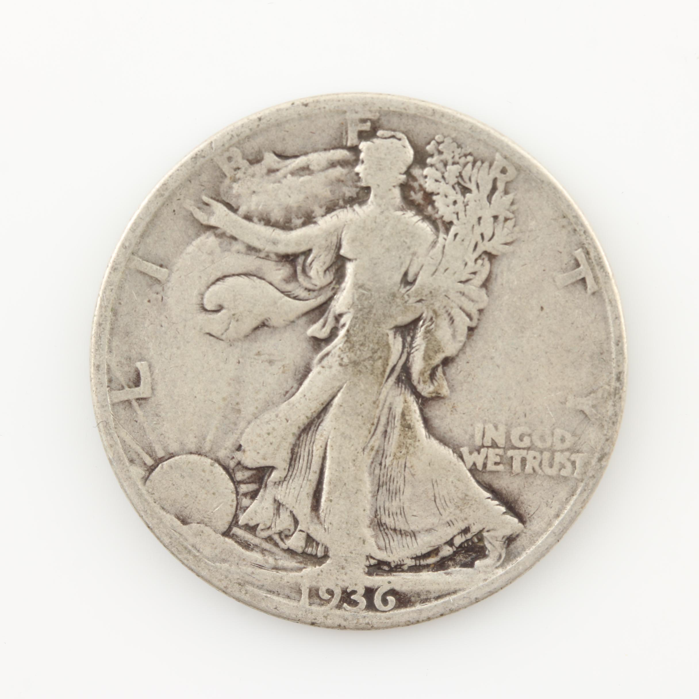 Group of Four Walking Liberty and Three Franklin Silver Half Dollars