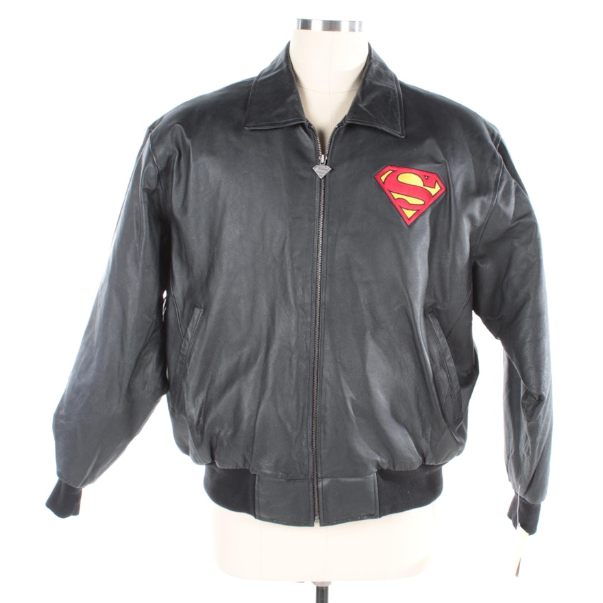 Men's Warner Bros. Superman Black Leather Bomber Jacket