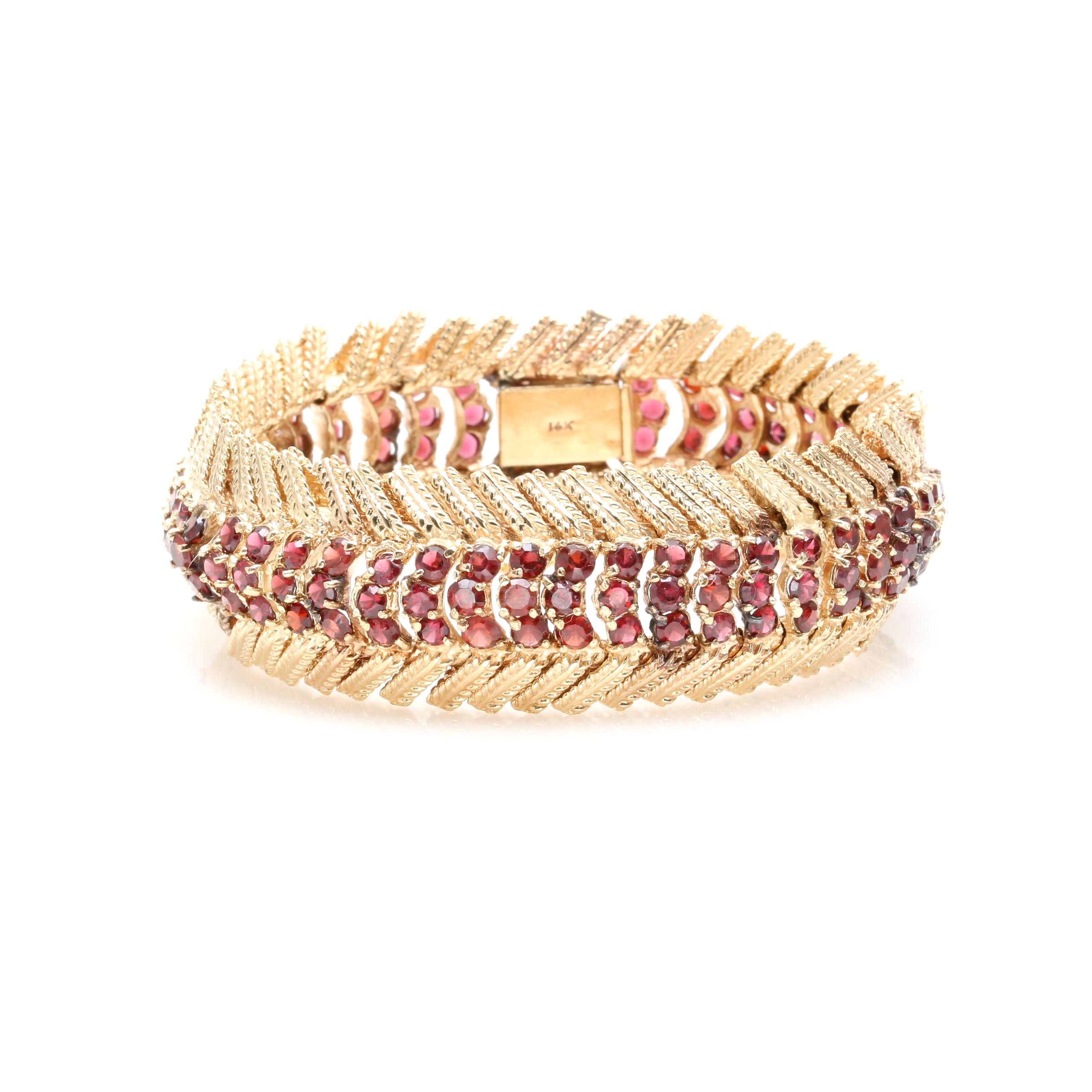 Vintage 14K Yellow Gold Garnet Articulated Bracelet