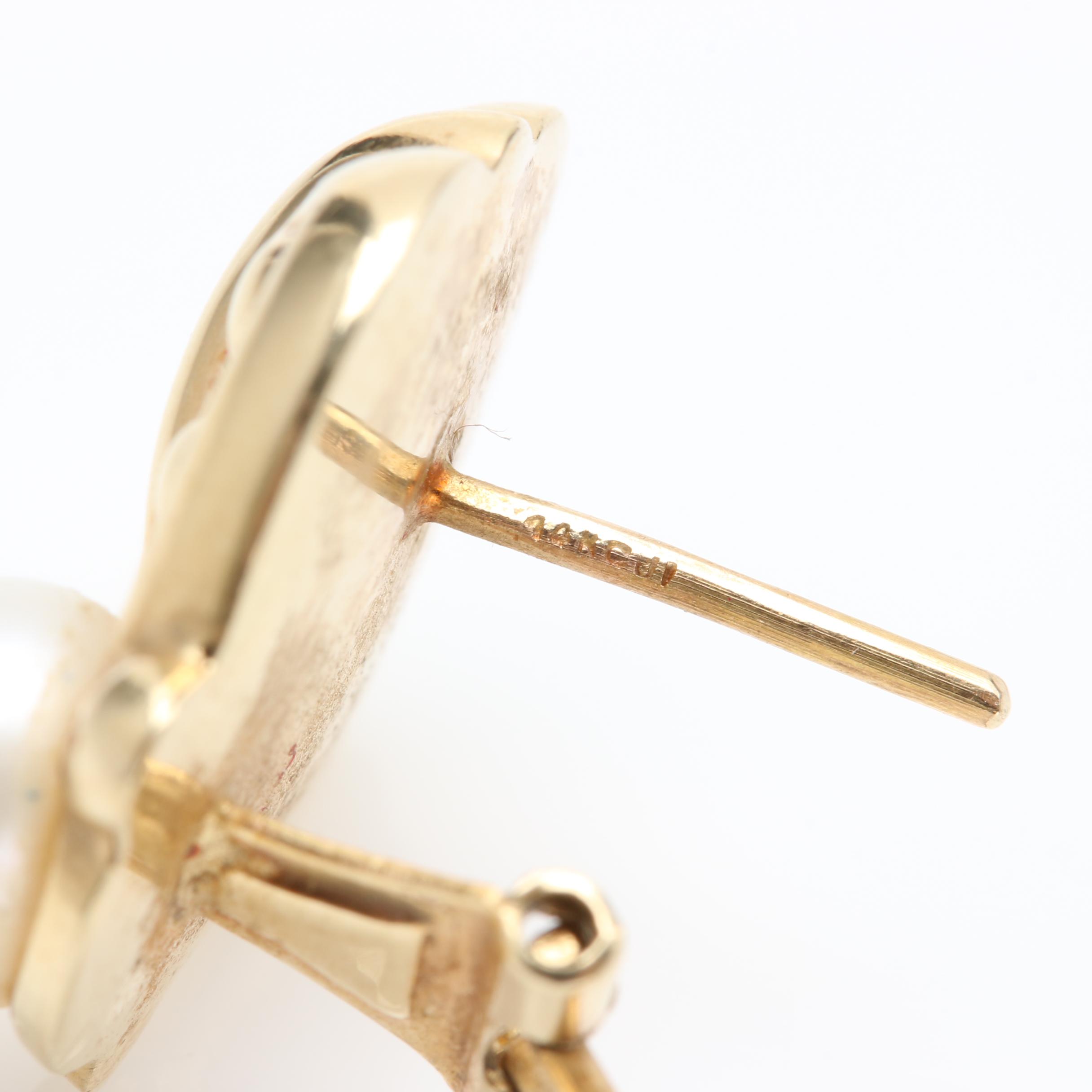 14K Yellow Gold Cultured Pearl Earring with Jadeite and Black Onyx Earring