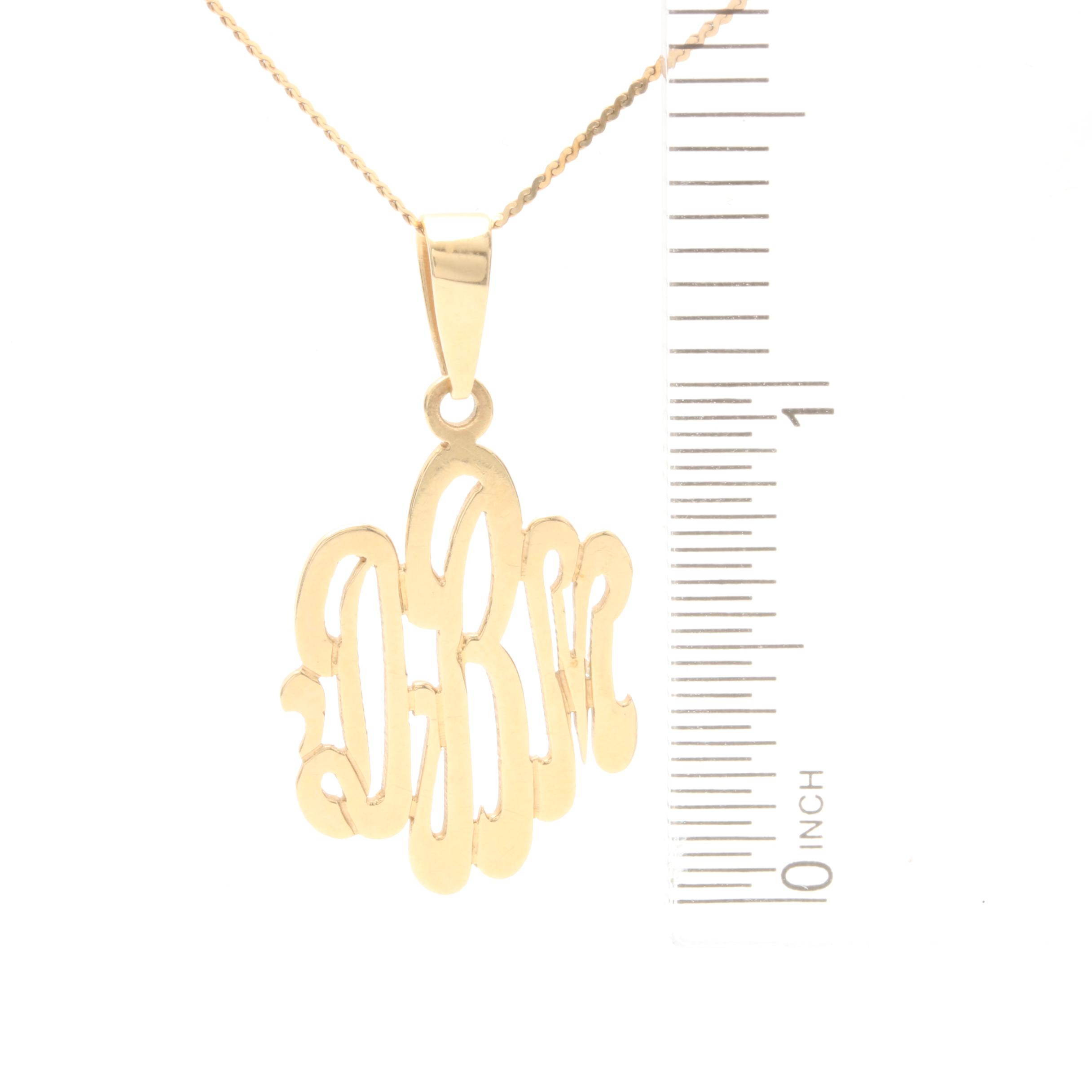 14K Yellow Gold Monogram Pendant Necklace