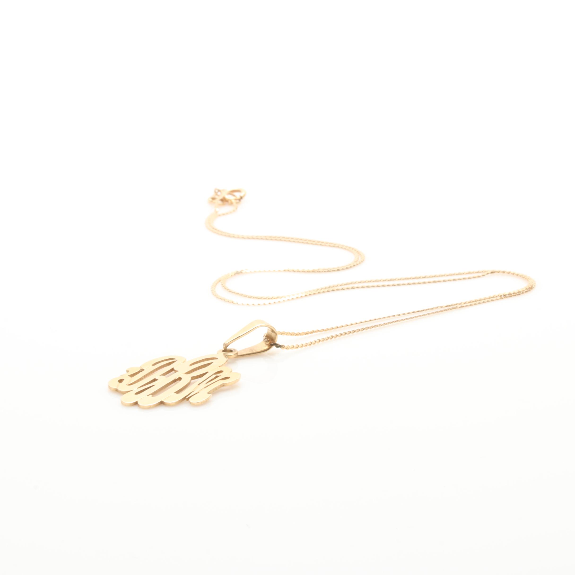 14K Yellow Gold Monogram Pendant Necklace