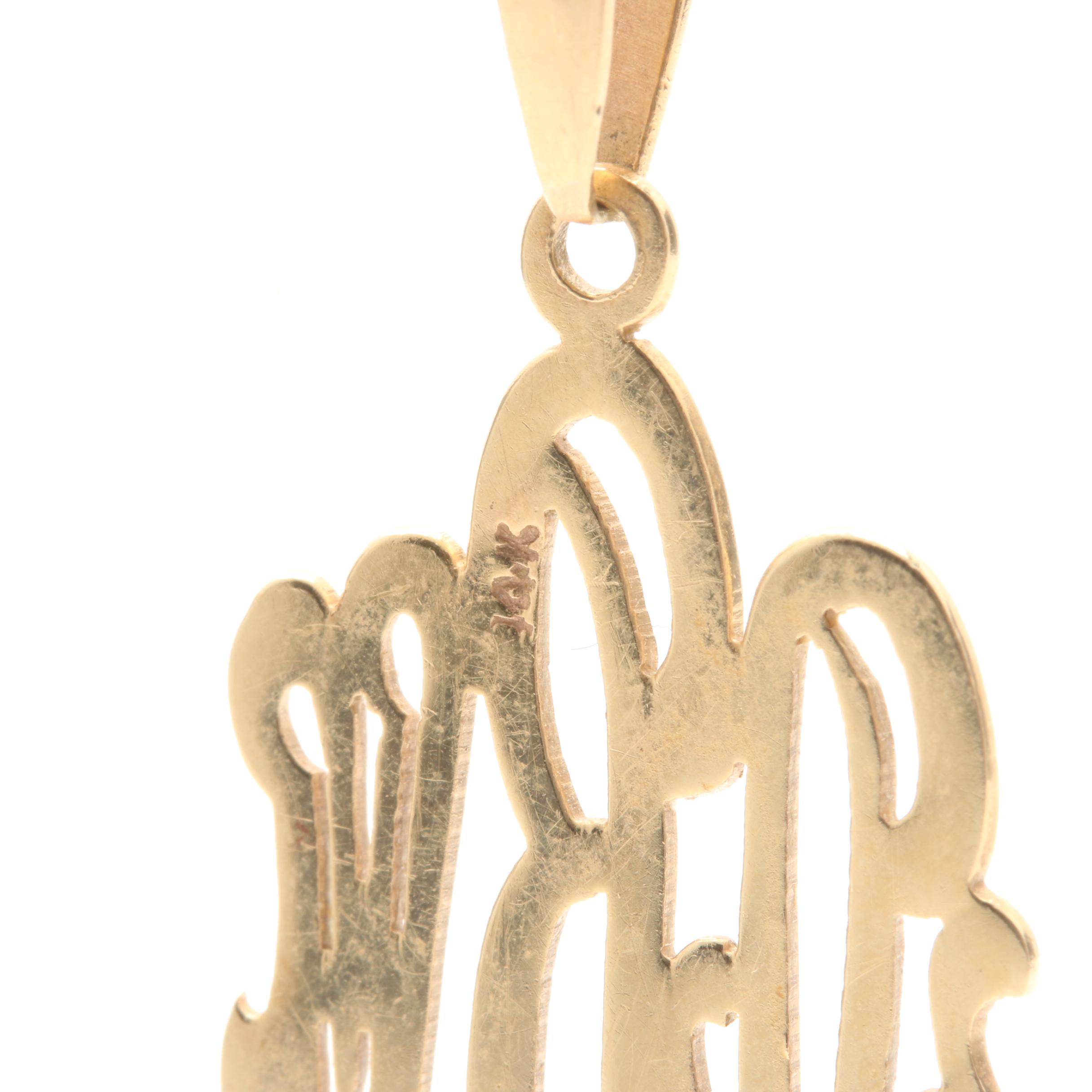 14K Yellow Gold Monogram Pendant Necklace