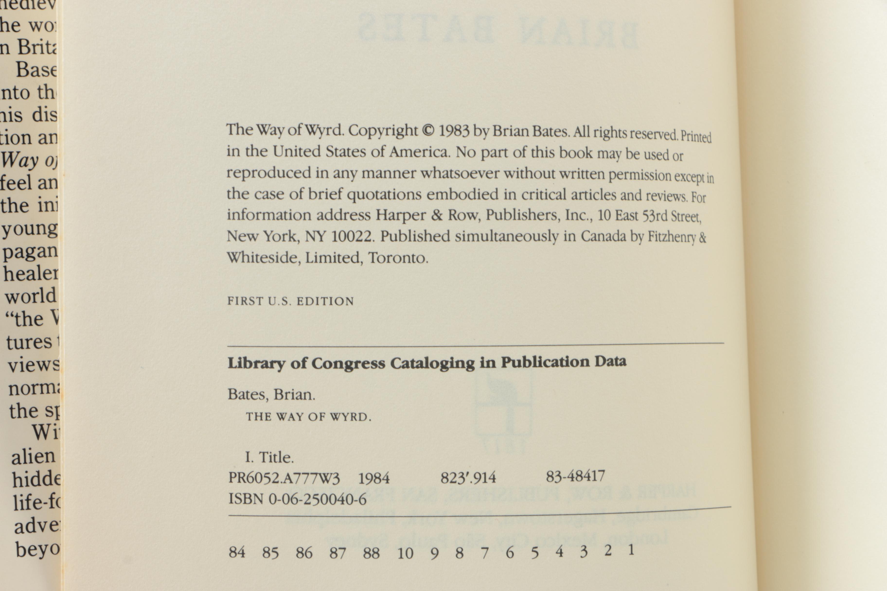 1983 First U.S. Edition "The Way of Wyrd" by Brian Bates