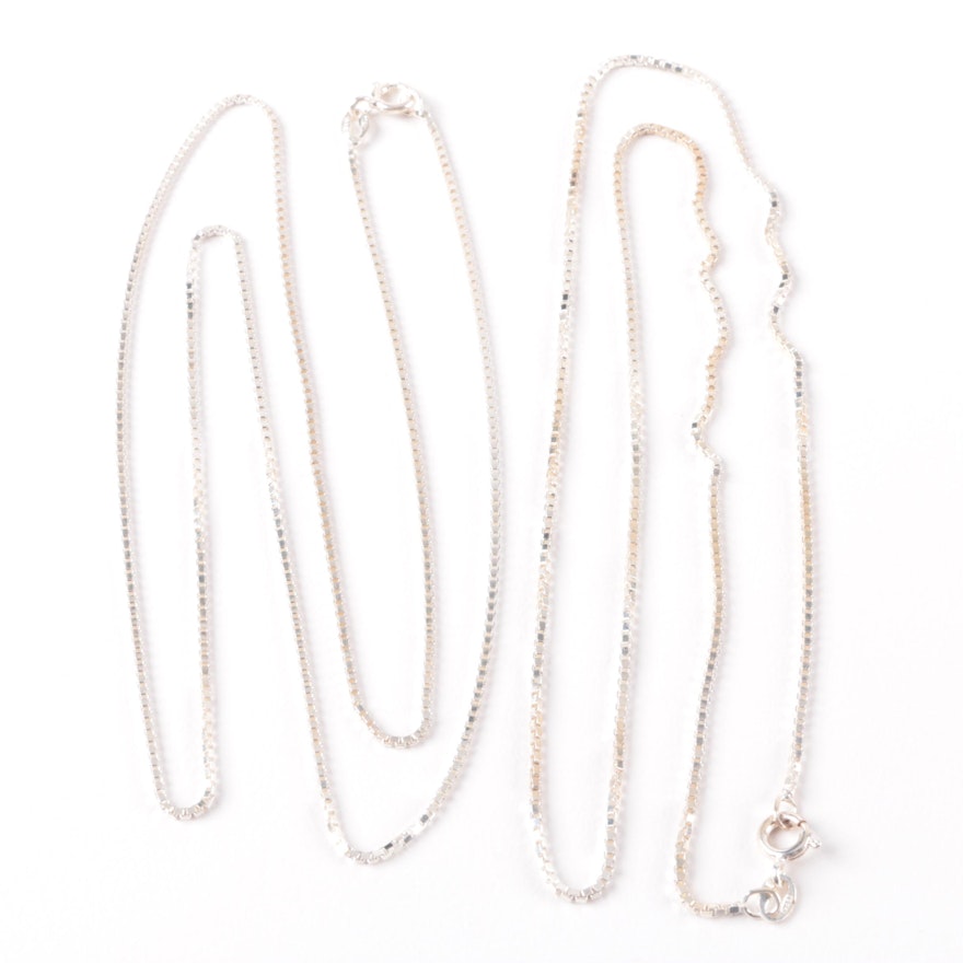 Selection of Sterling Silver Box Link Chain Necklaces