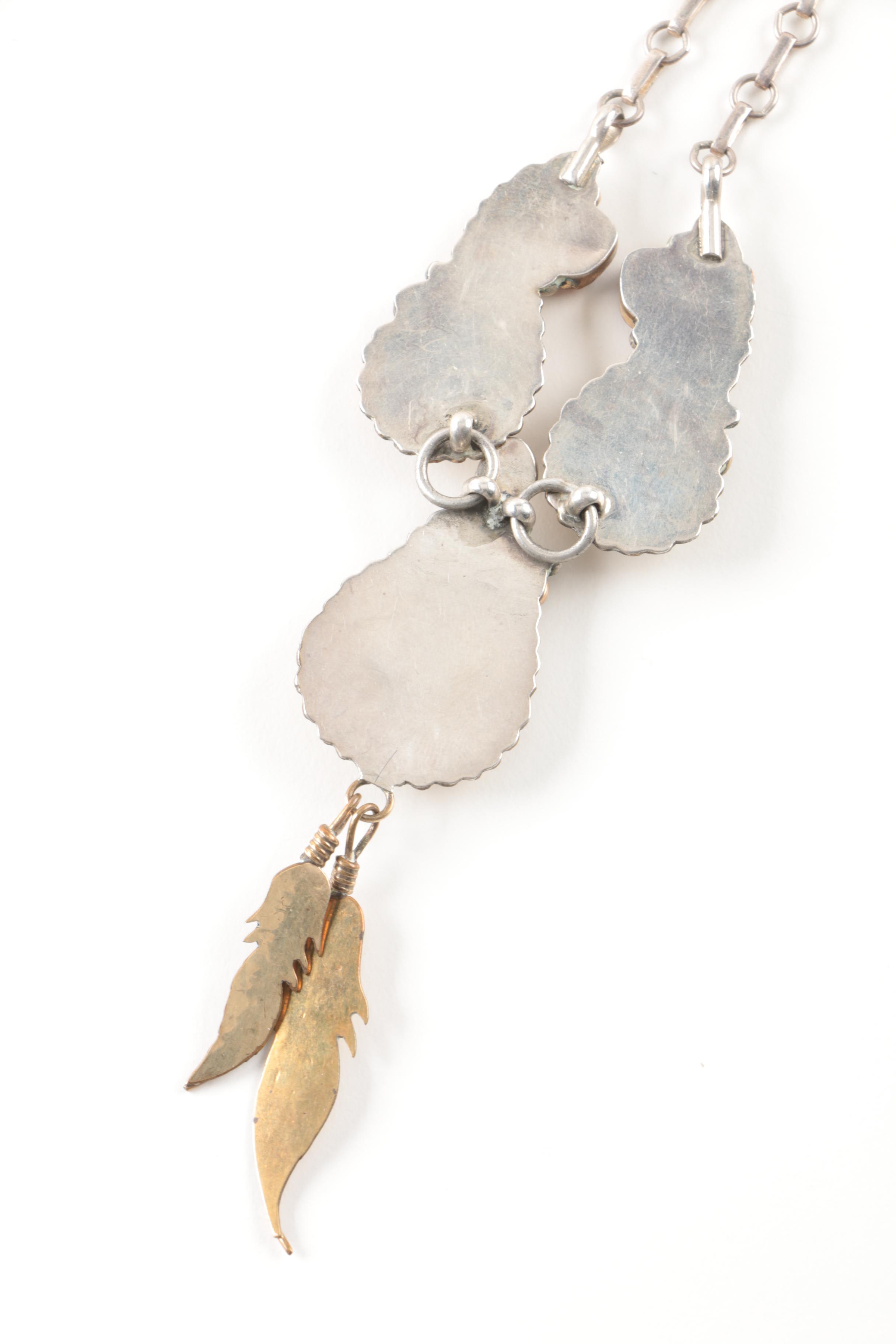 Sterling Silver Turquoise, Coral and Cubic Zirconia Necklace and Earrings