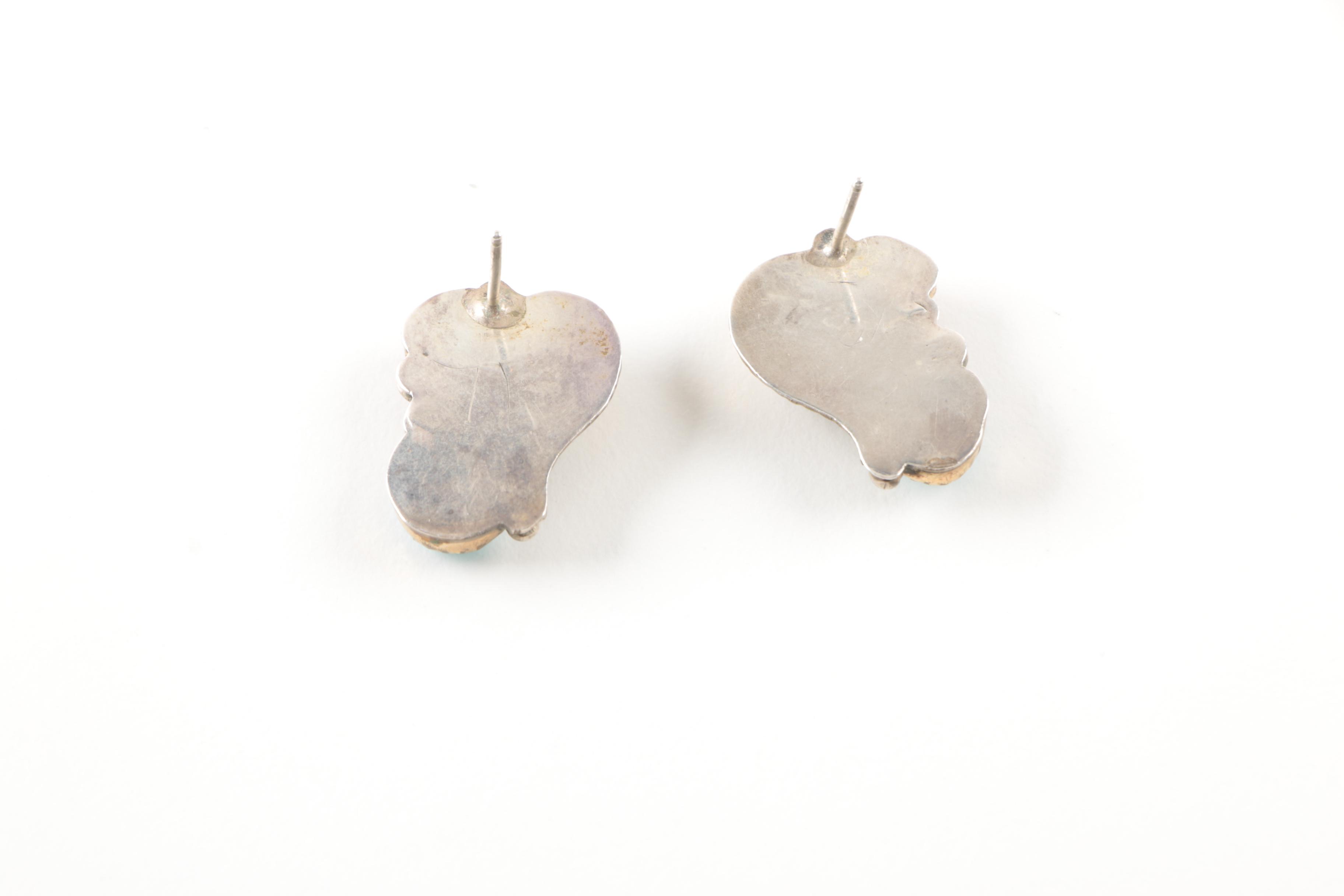 Sterling Silver Turquoise, Coral and Cubic Zirconia Necklace and Earrings