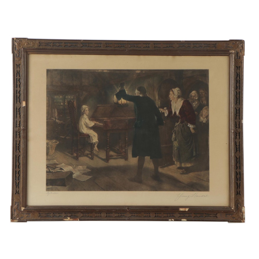 Hand-Colored Lithograph After Margaret Dicksee's "The Child Handel"