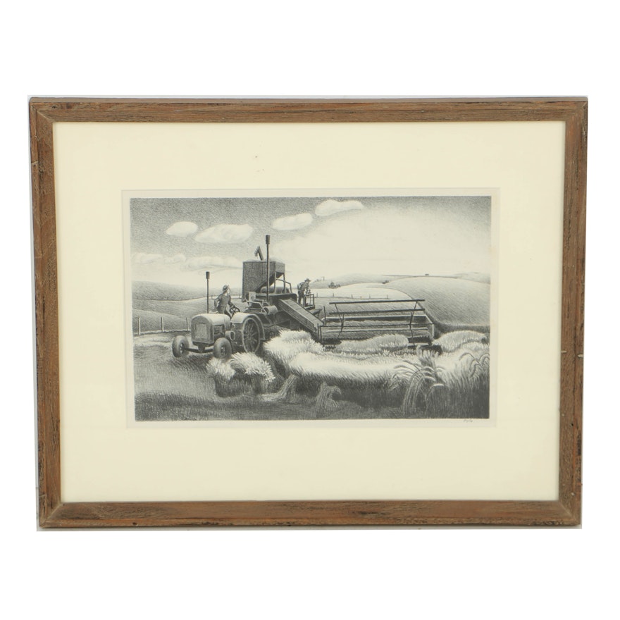 Aaron Pyle Lithograph on Paper of Farm Scene