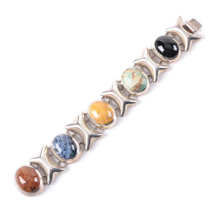 Mexican Sterling Silver and Gemstone Bracelet