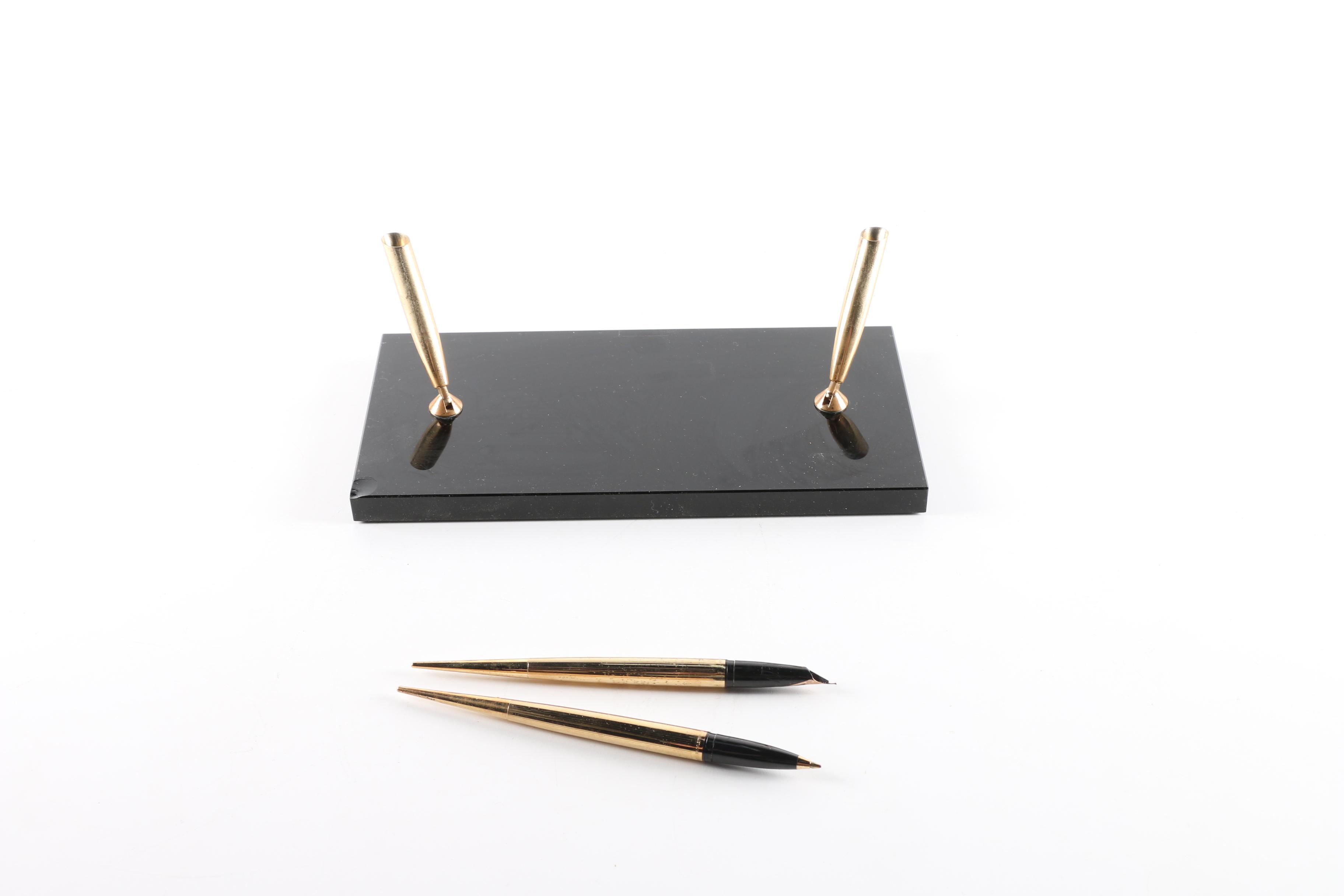 Vintage Sheaffer Pen Set in Glass Holder