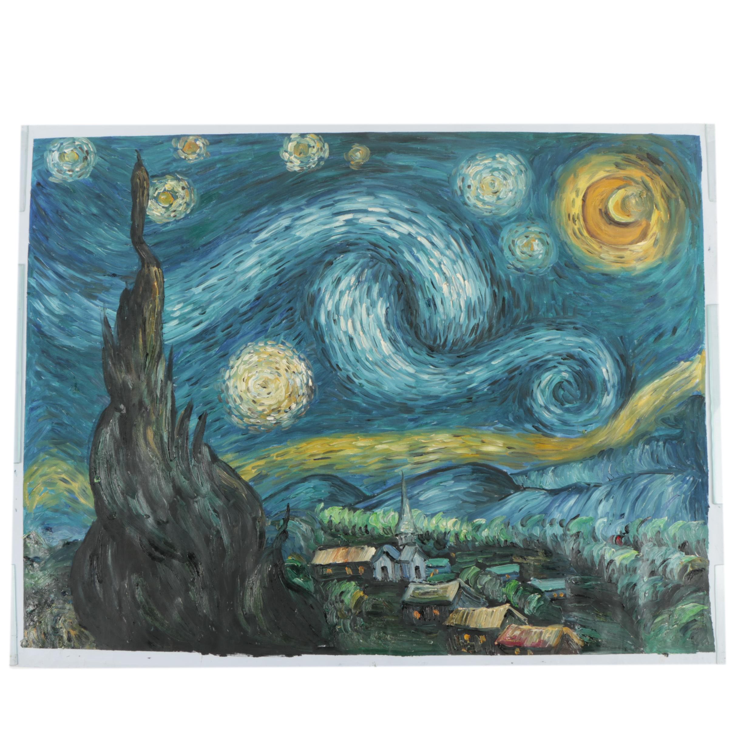 Copy Oil Painting After Vincent Van Gogh's "Starry Night"