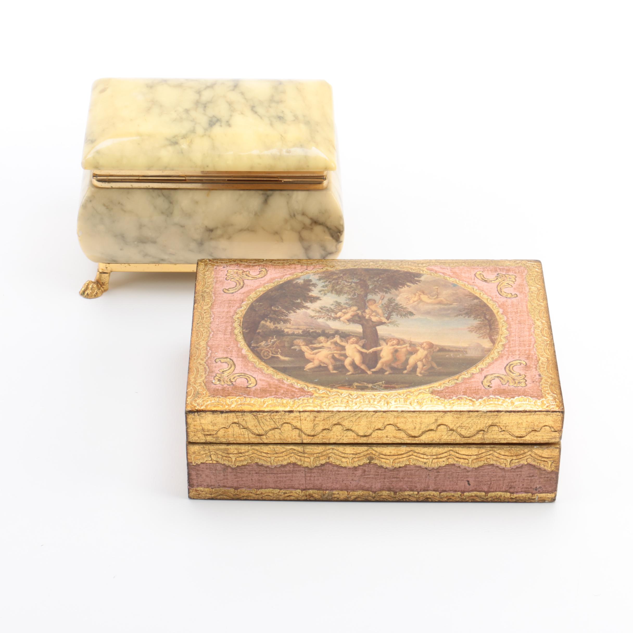 Alabaster and Wood Trinket Boxes