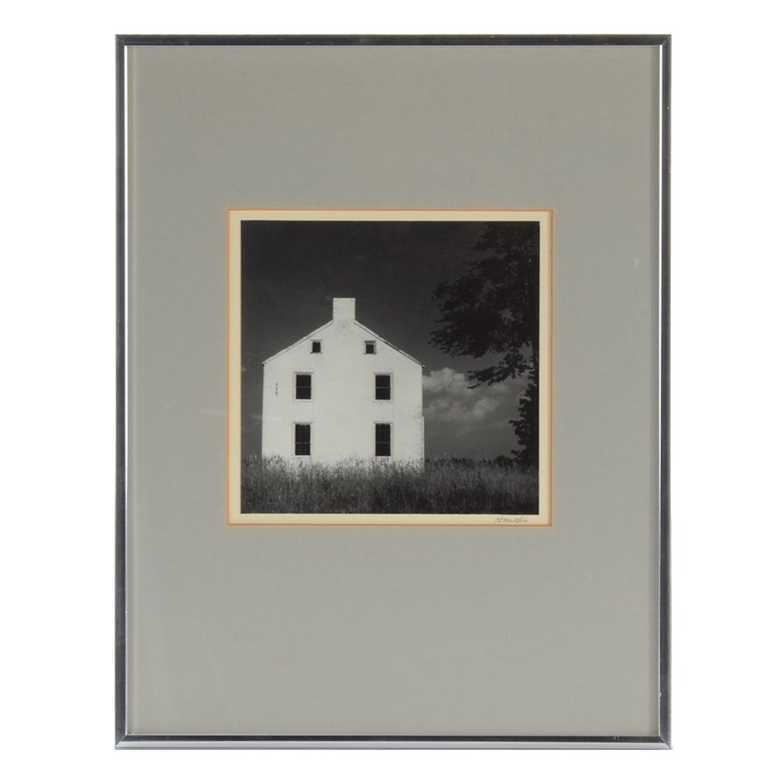 H. Marthis Black and White Photograph of White House in Meadow