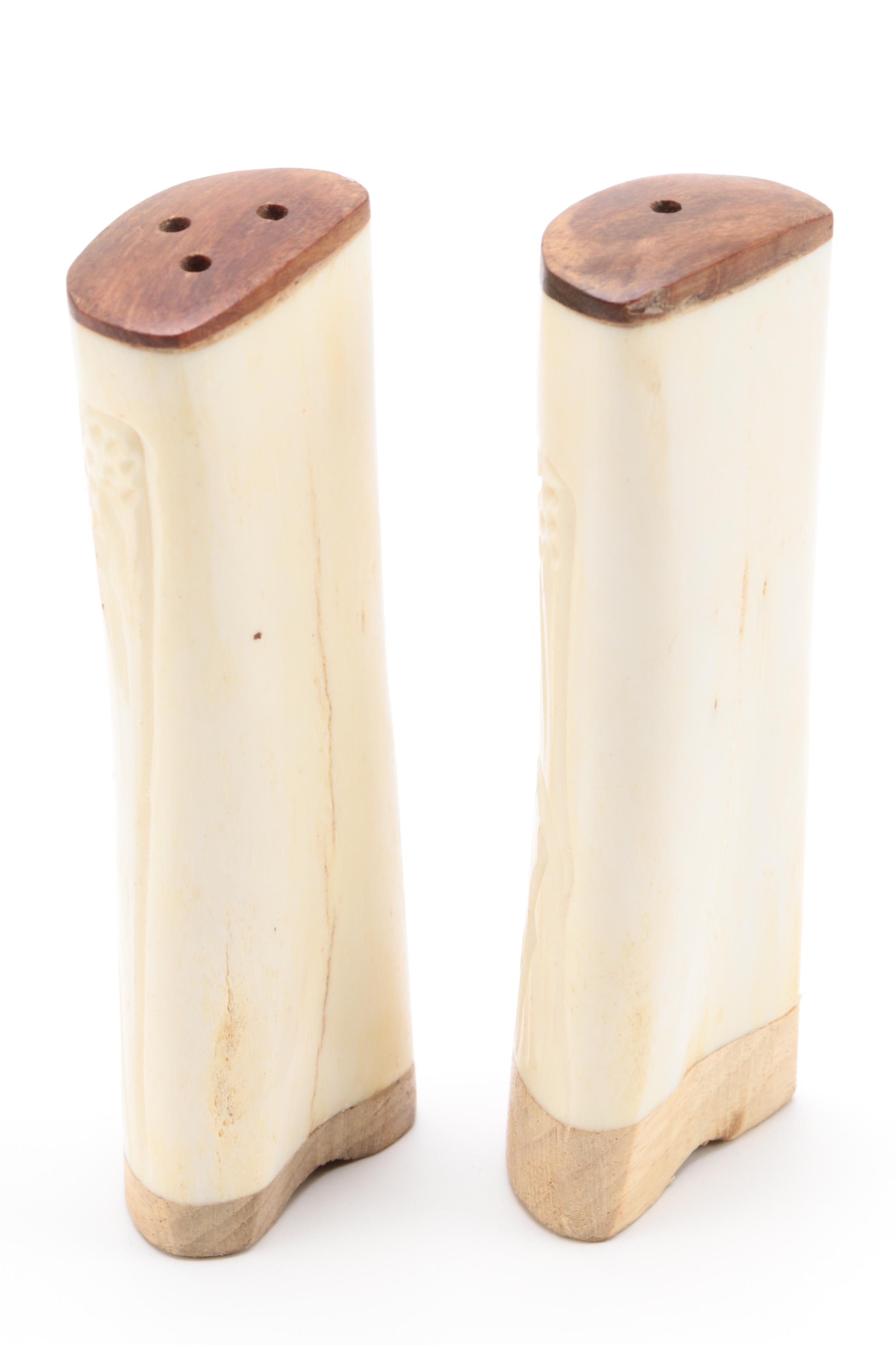 Silver Plate Candlesticks, Bone Salt and Pepper Shakers and More