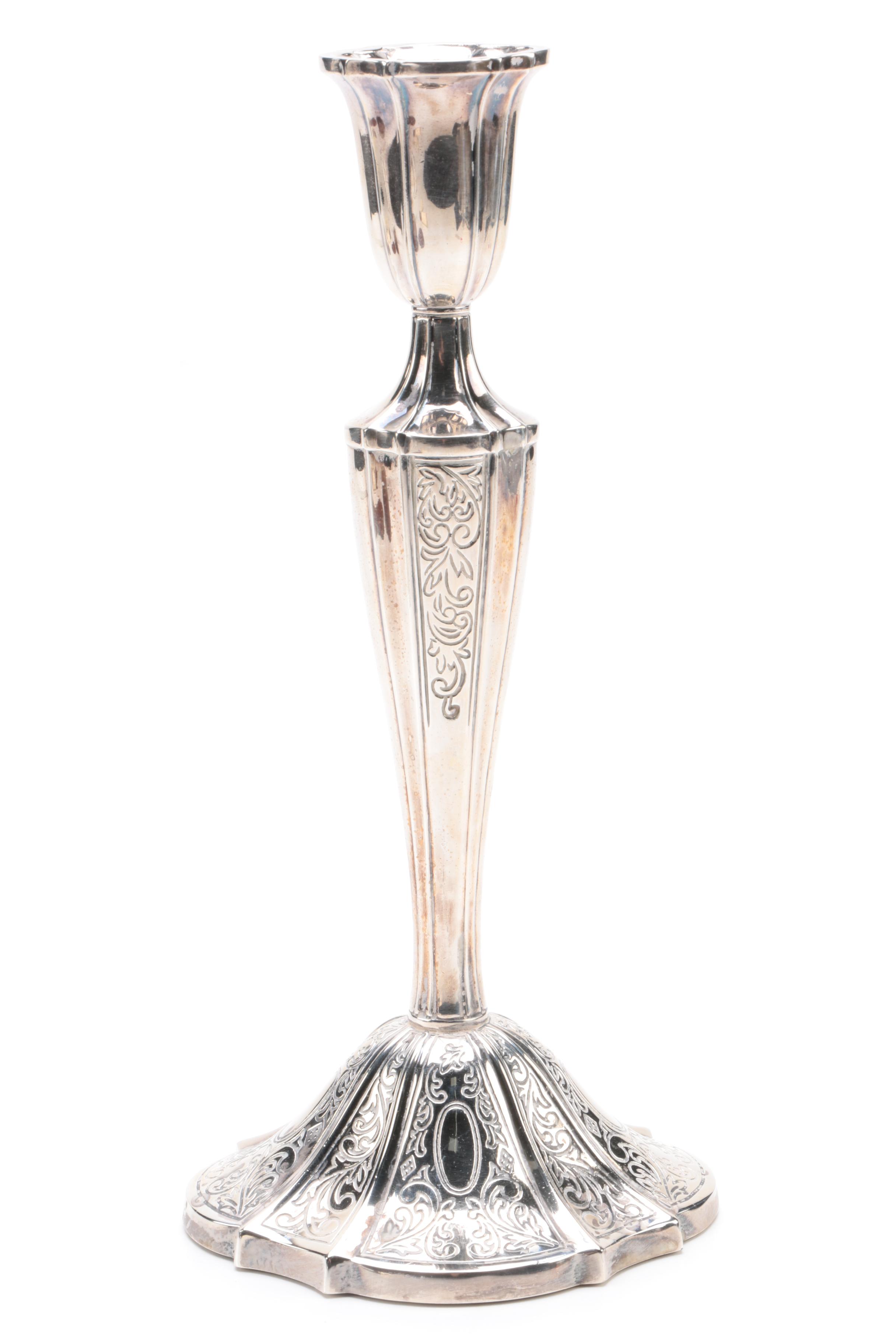 Silver Plate Candlesticks, Bone Salt and Pepper Shakers and More