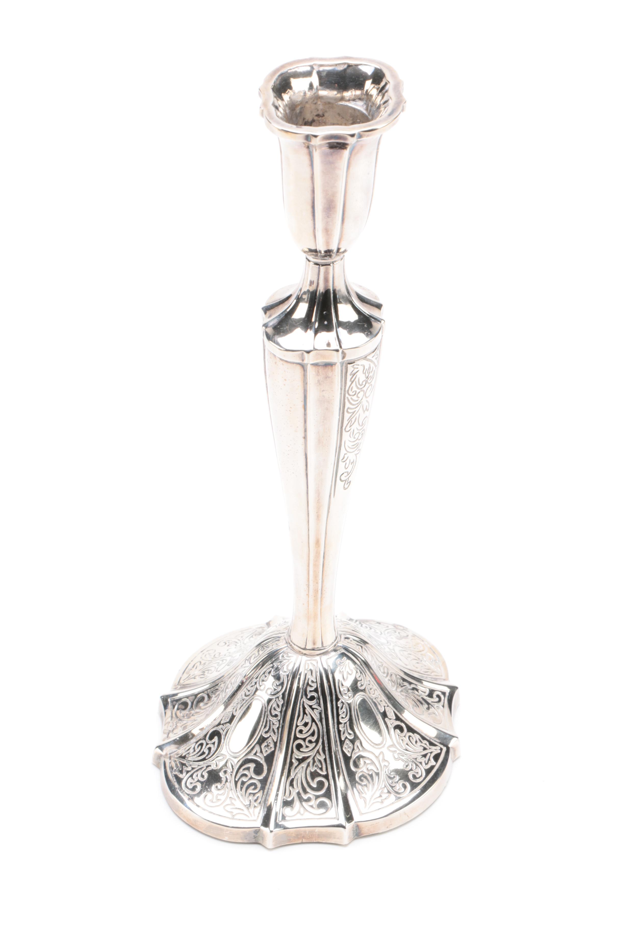 Silver Plate Candlesticks, Bone Salt and Pepper Shakers and More