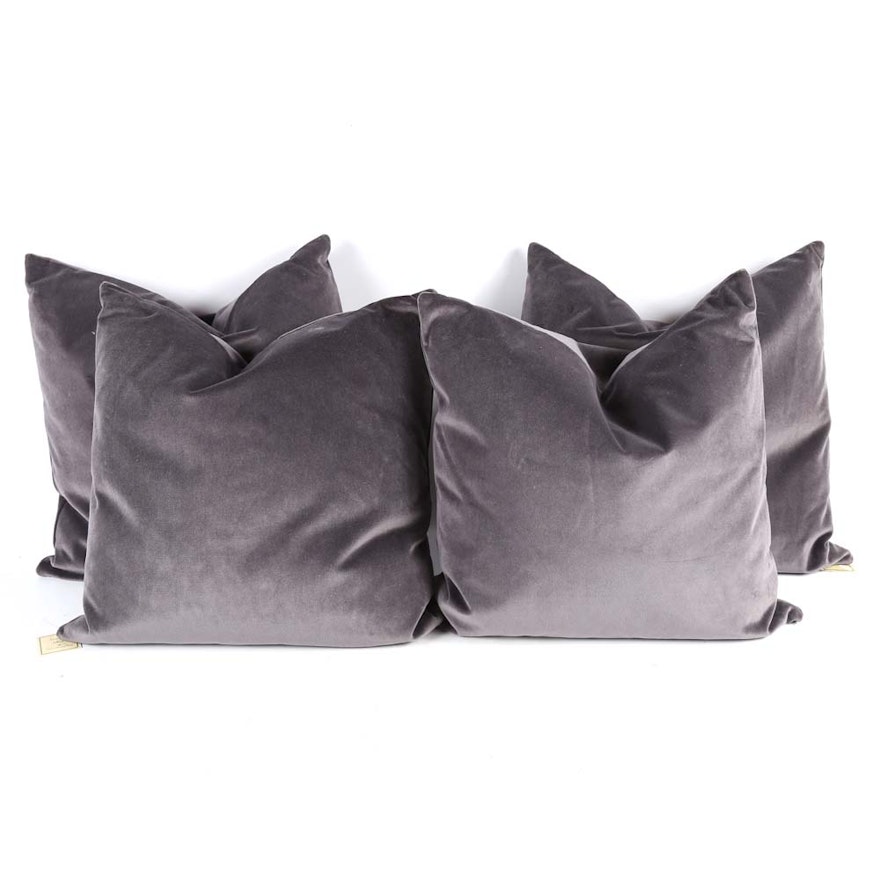 Smoke Grey Cotton Velvet Throw Pillows