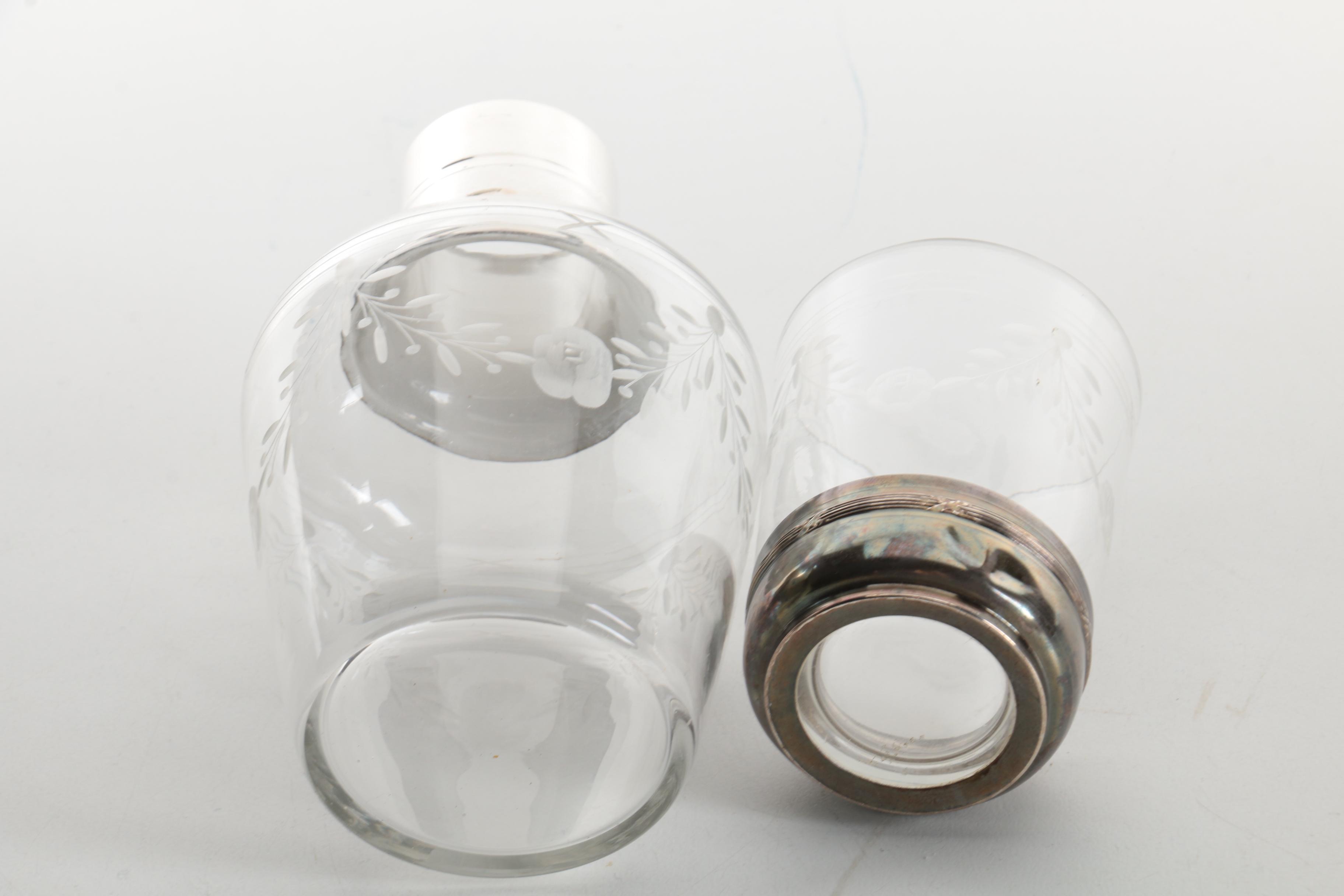 French 800 Silver Accented Glass Carafe Set with Additional Glass Carafe and Cup