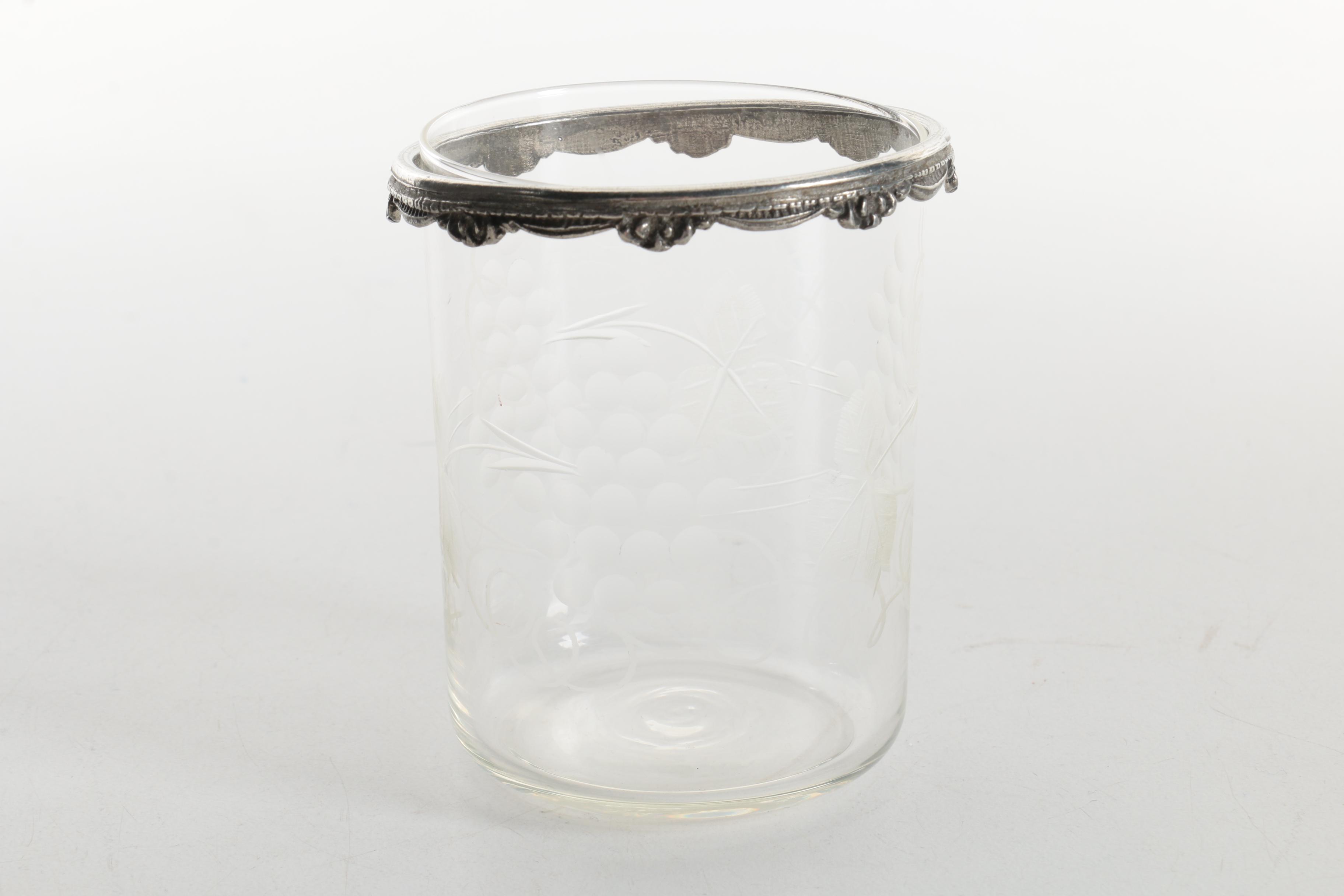 French 800 Silver Accented Glass Carafe Set with Additional Glass Carafe and Cup