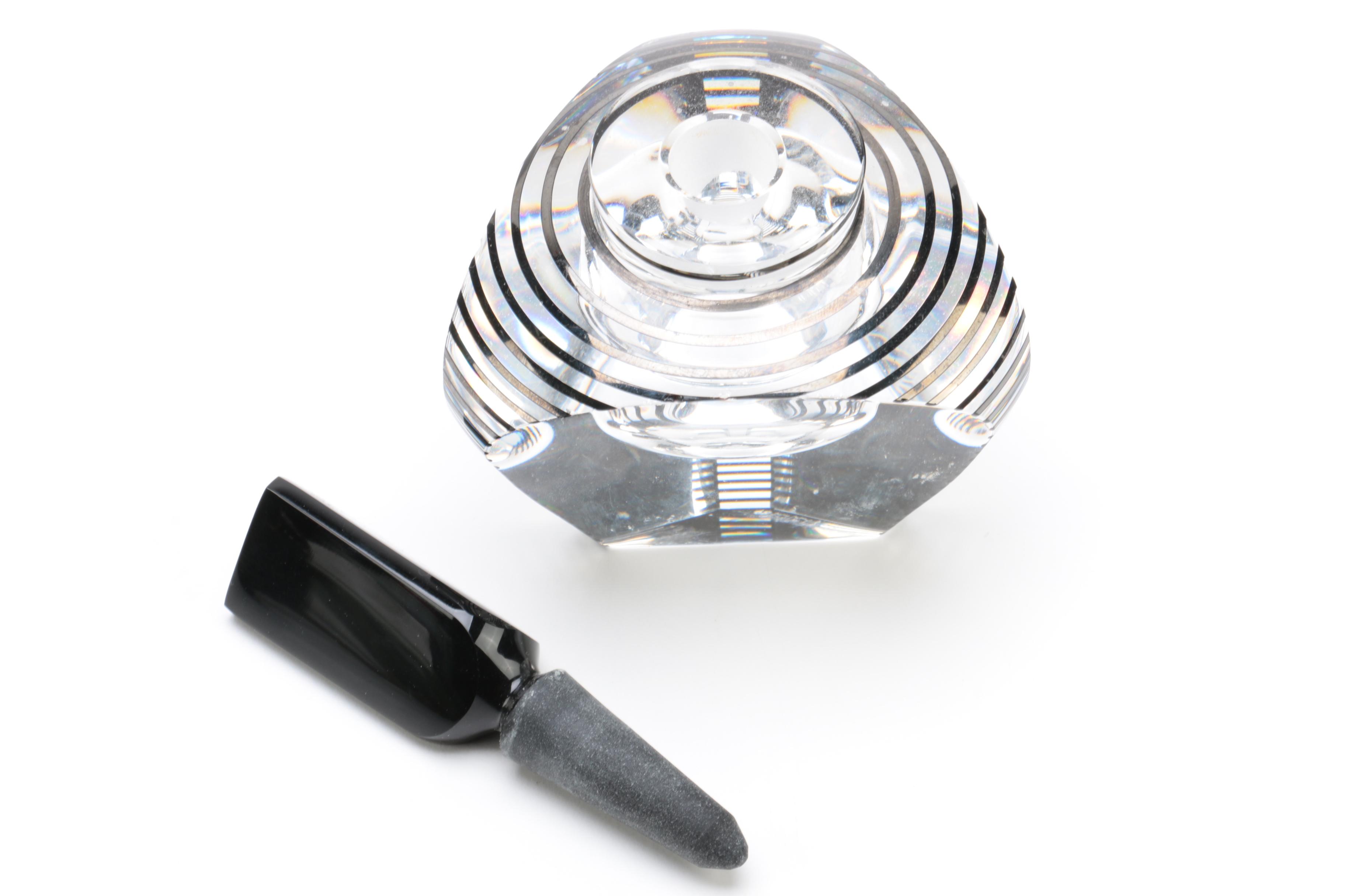 Vanity Accessories Including Shagreen Case and Correia Crystal Perfume Bottle