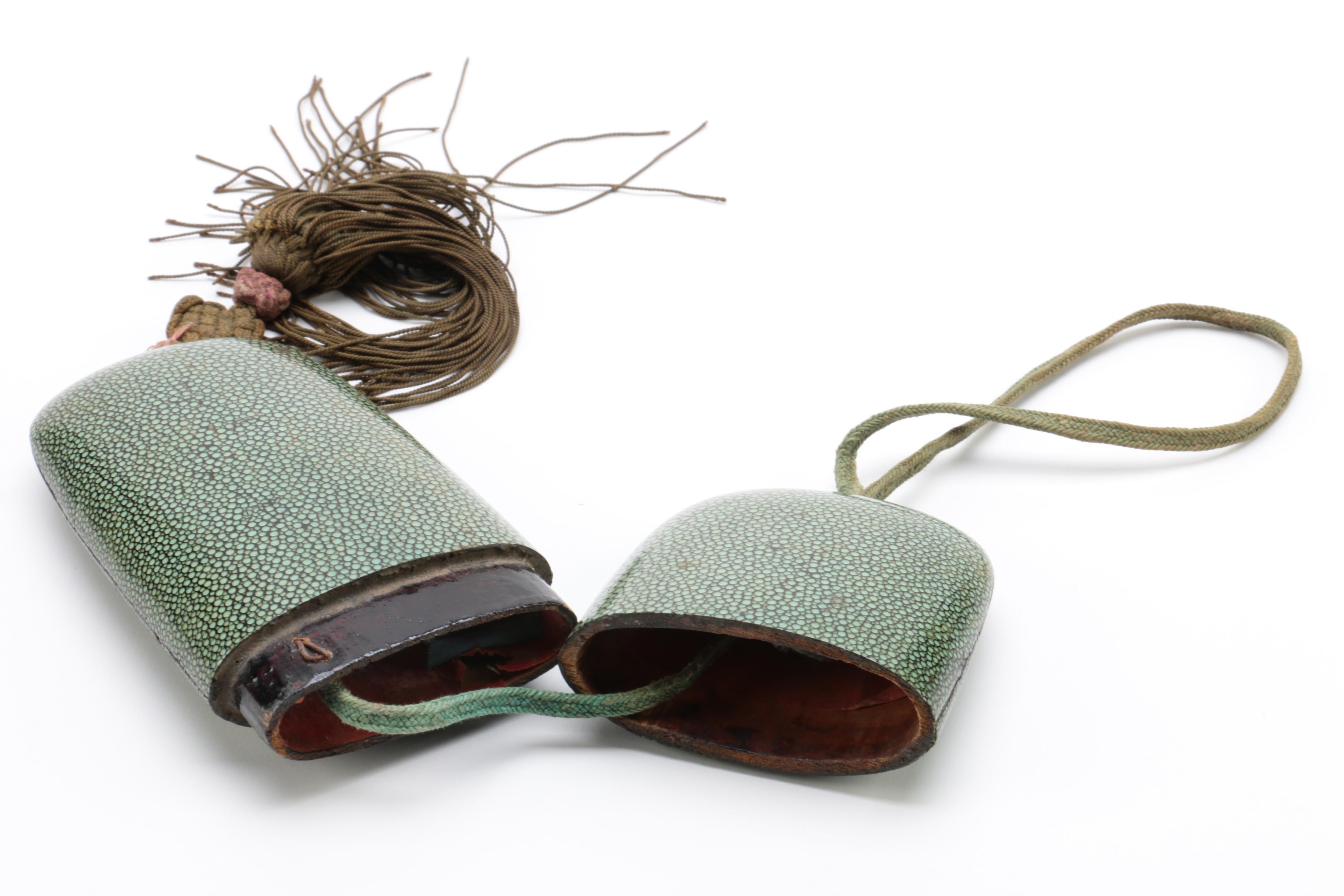 Vanity Accessories Including Shagreen Case and Correia Crystal Perfume Bottle