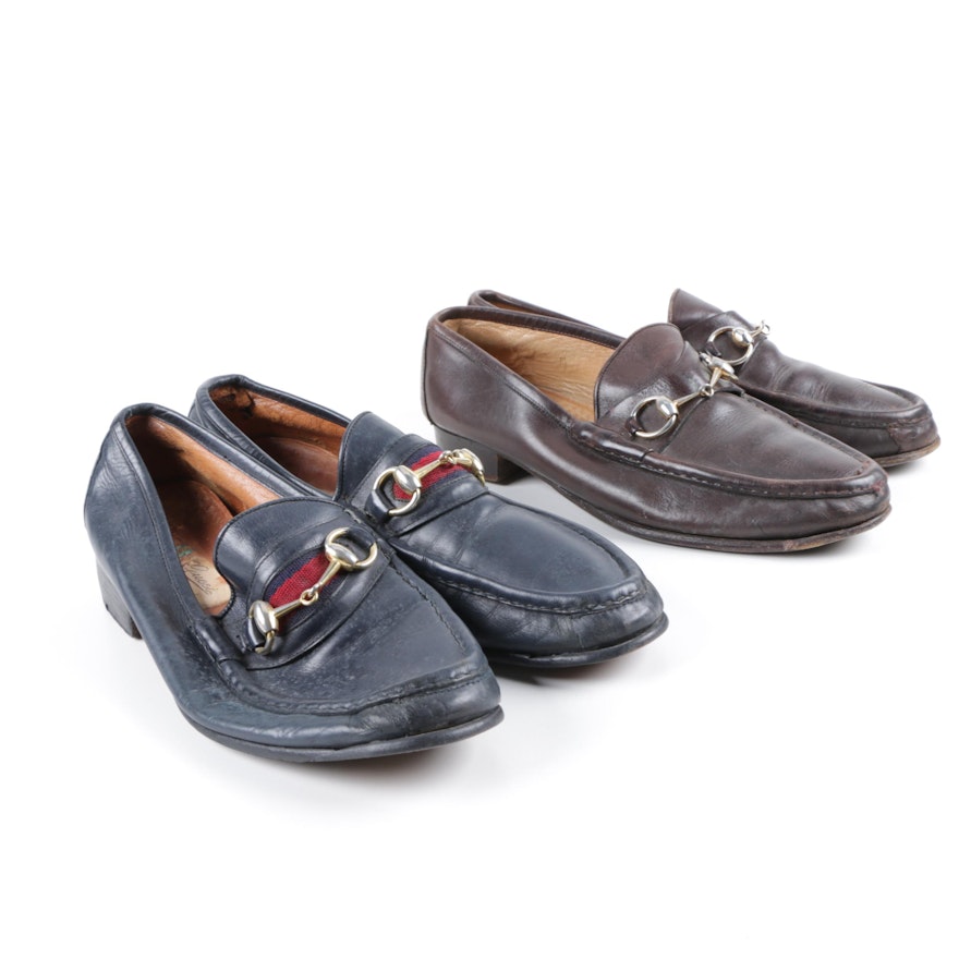 Men's Gucci Brown and Navy Leather Loafers