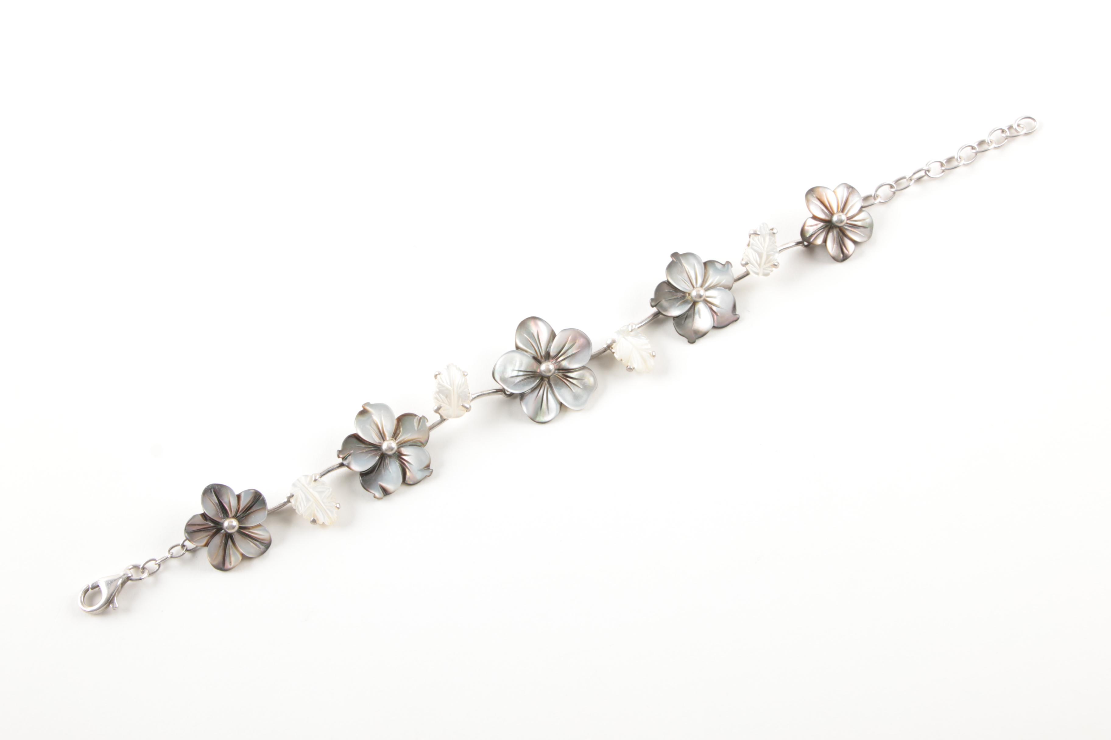 Sterling Silver Jewelry With Cultured Pearl, White and Black Mother of Pearl