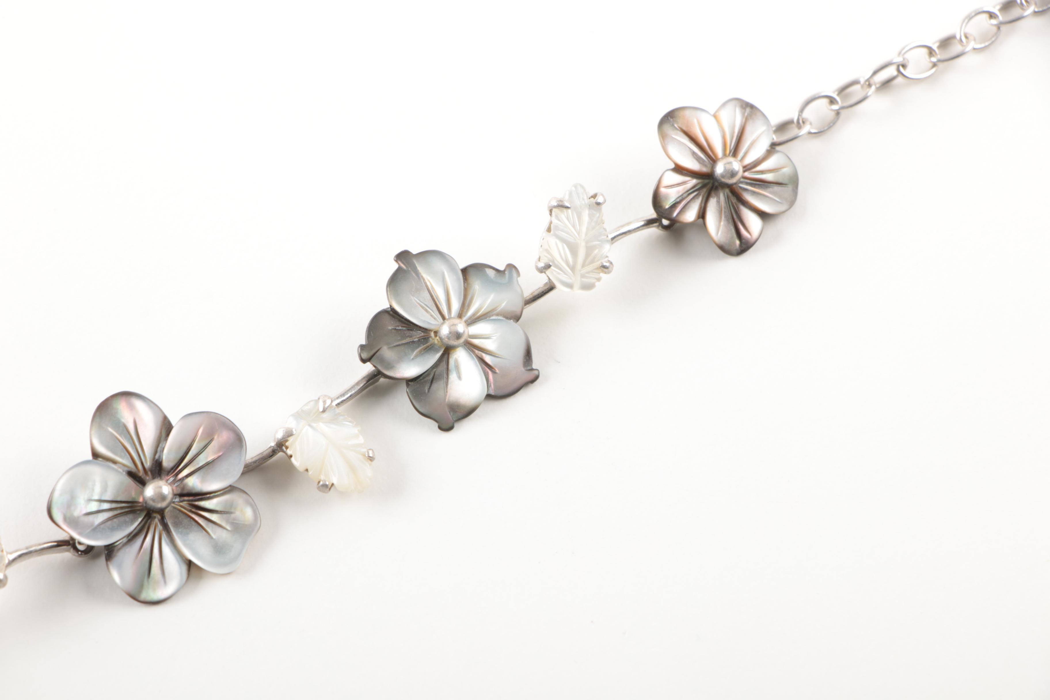 Sterling Silver Jewelry With Cultured Pearl, White and Black Mother of Pearl