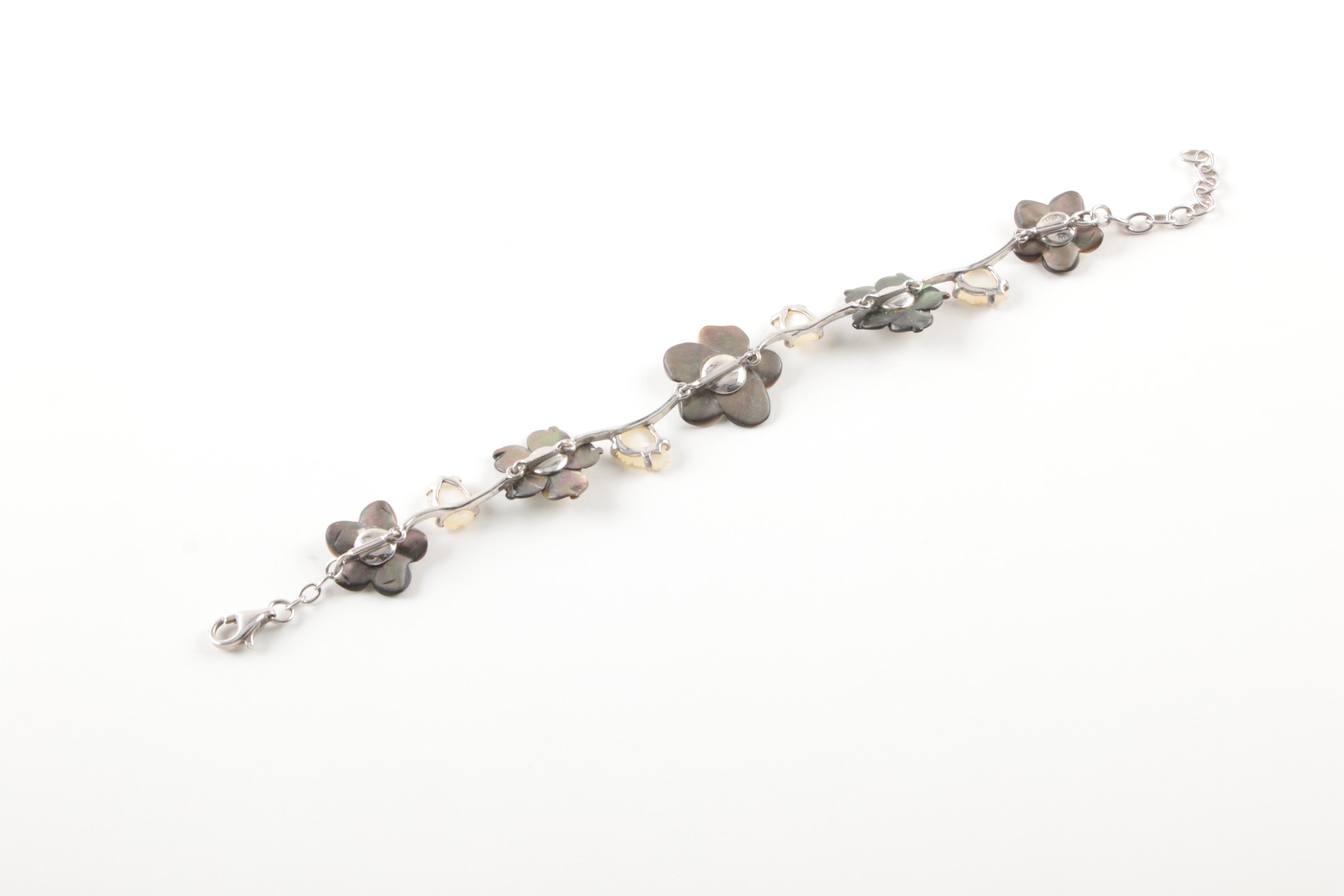 Sterling Silver Jewelry With Cultured Pearl, White and Black Mother of Pearl