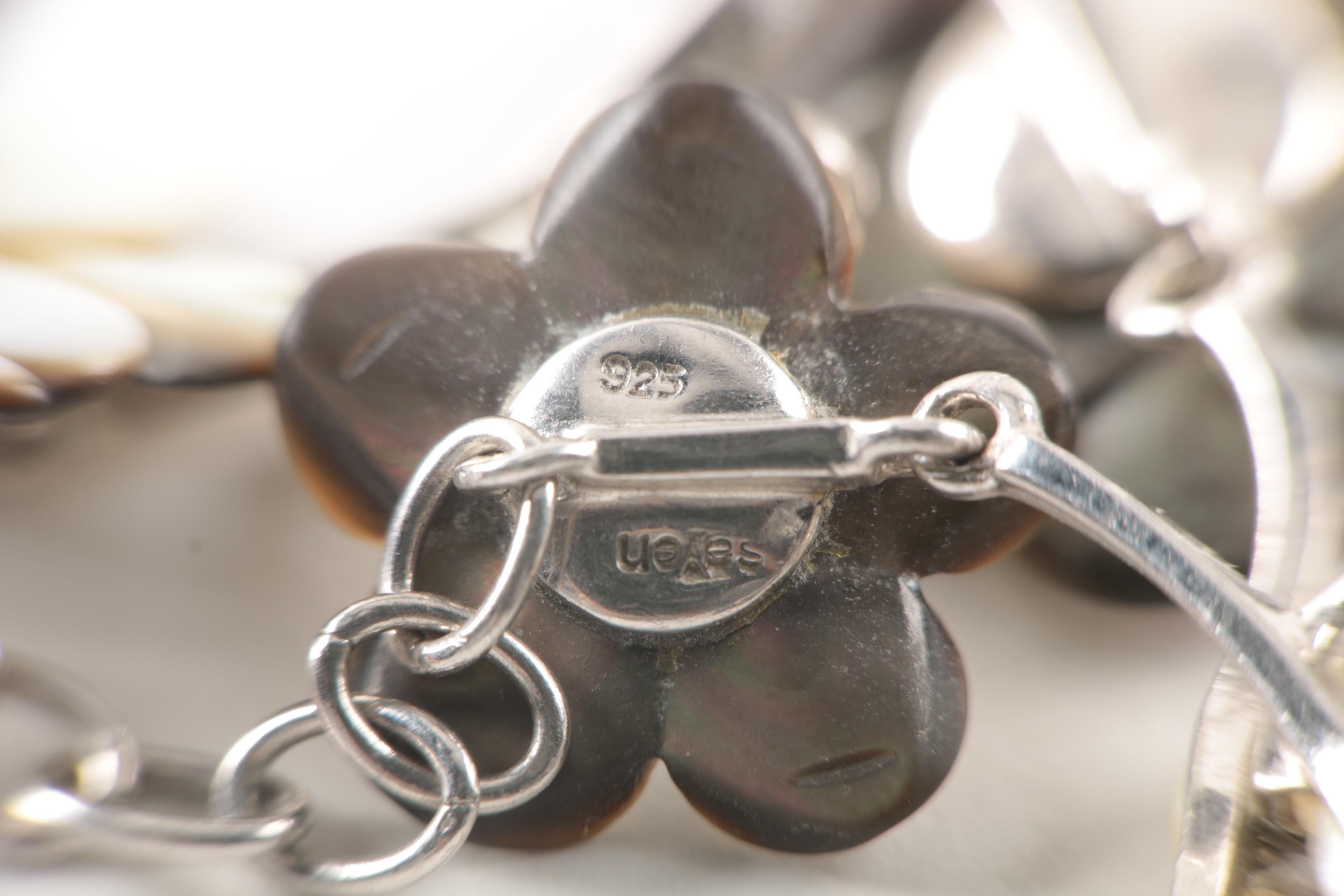 Sterling Silver Jewelry With Cultured Pearl, White and Black Mother of Pearl