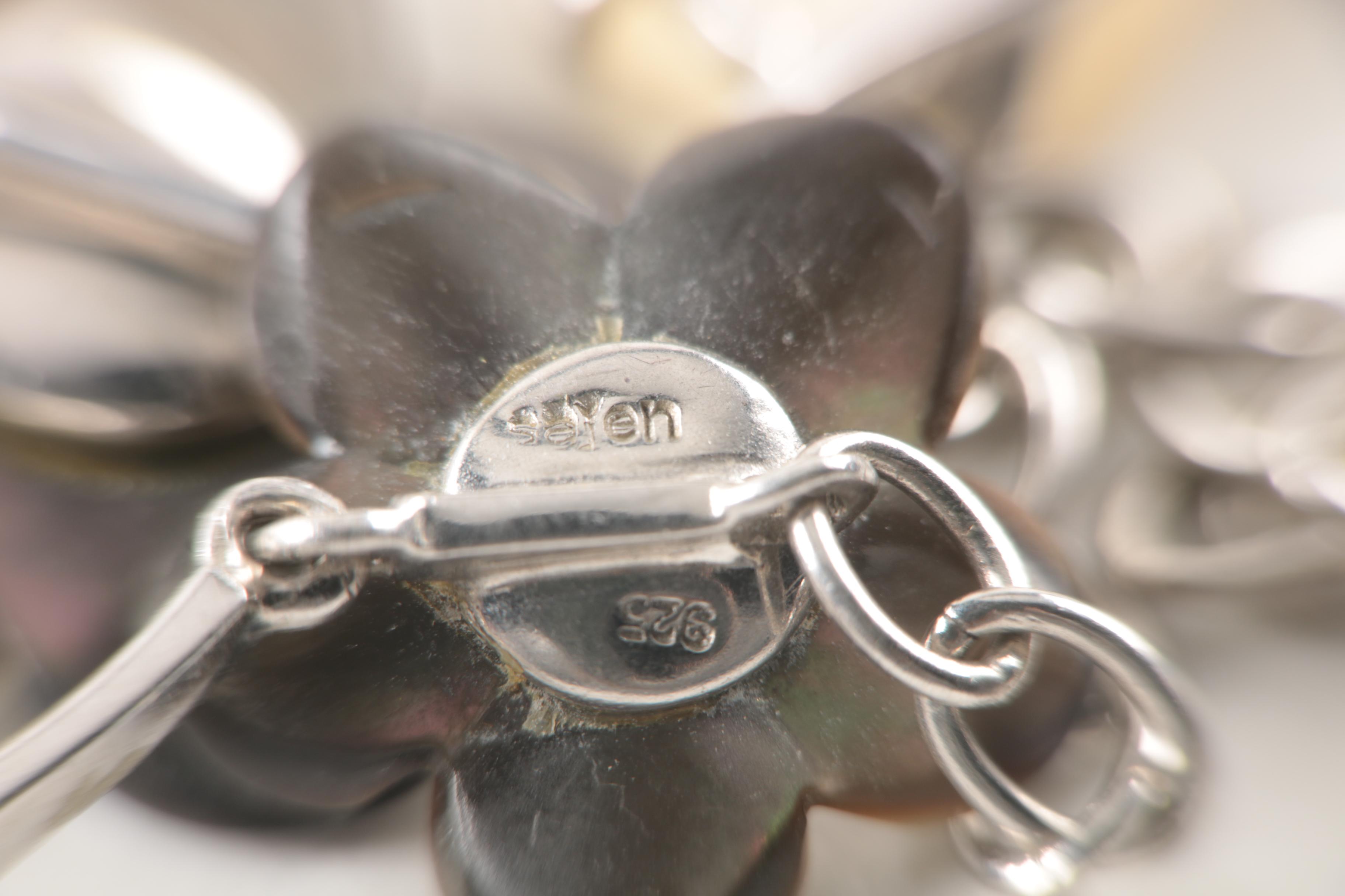 Sterling Silver Jewelry With Cultured Pearl, White and Black Mother of Pearl