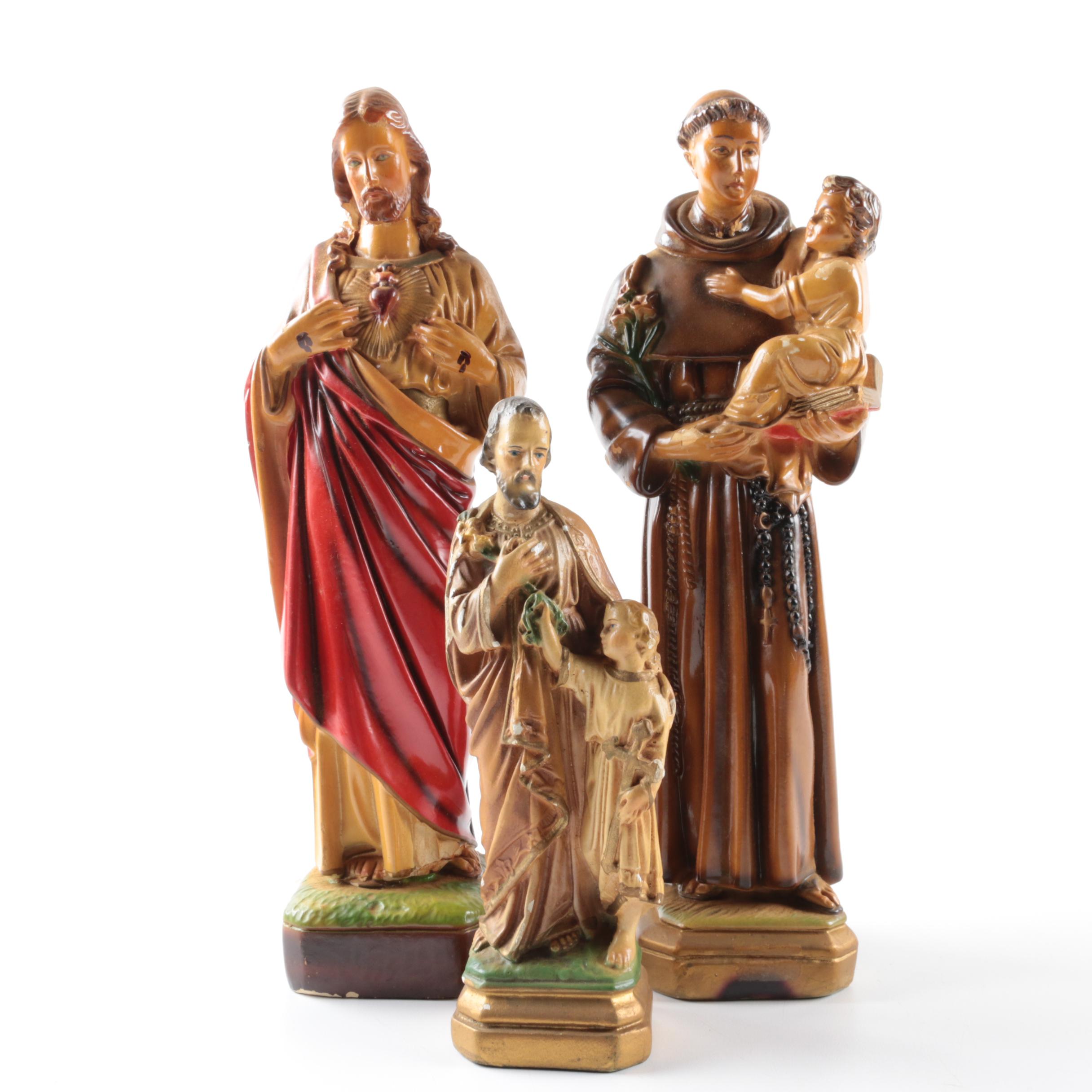 Christian Figurine Collection Including Jesus and Francis of Assisi