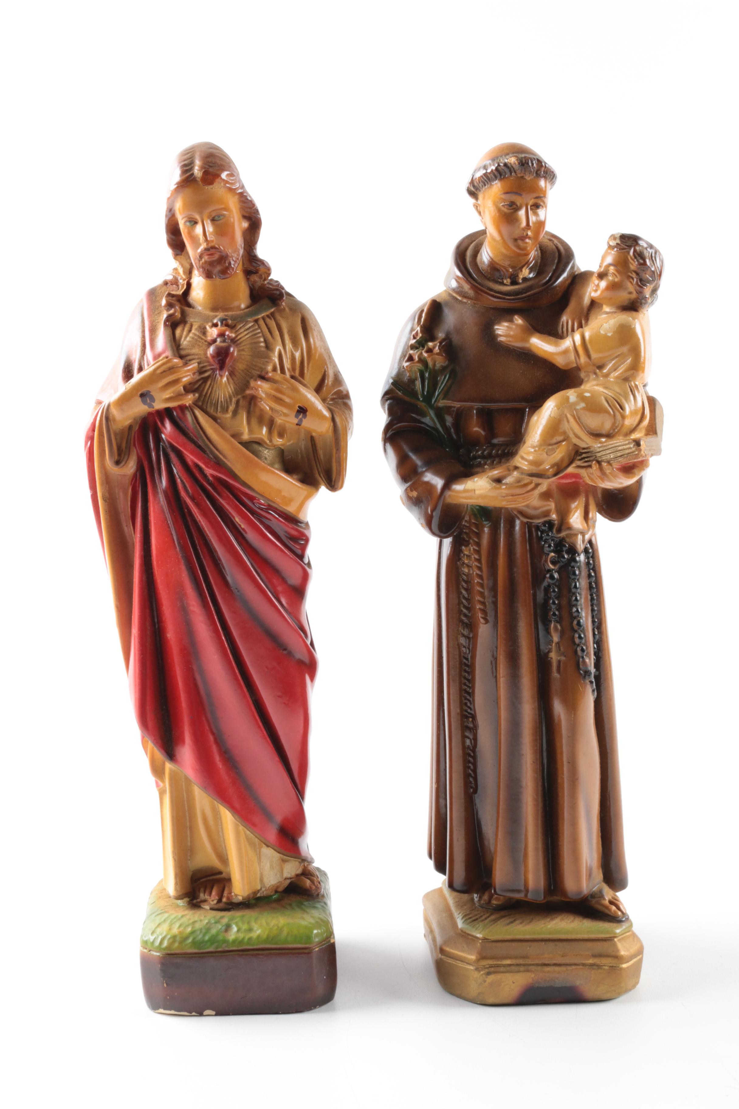 Christian Figurine Collection Including Jesus and Francis of Assisi