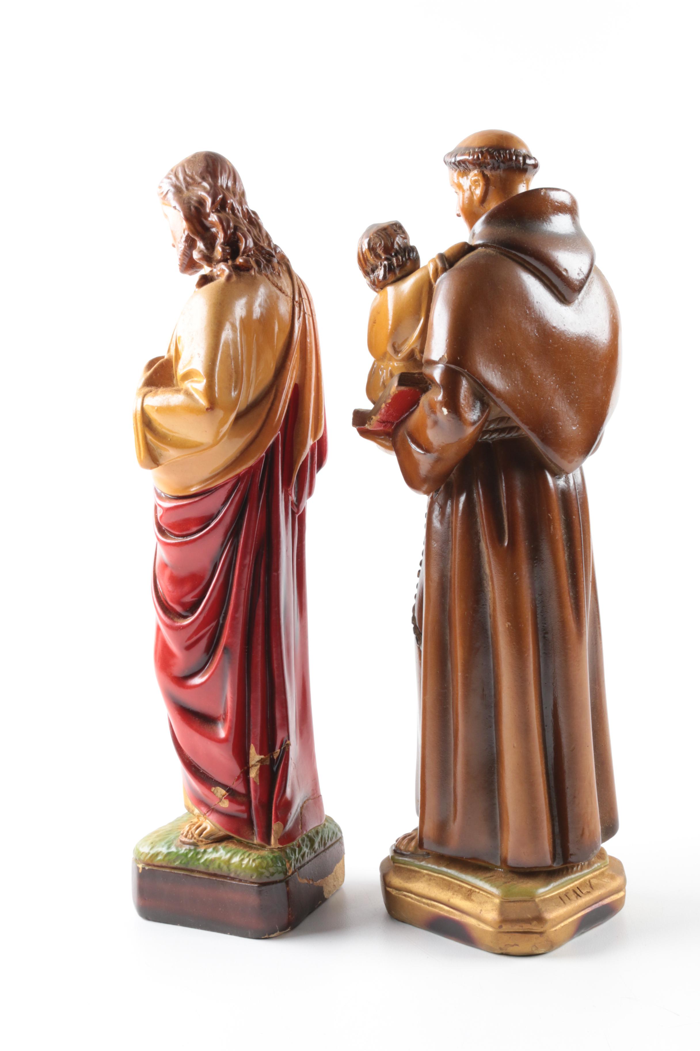 Christian Figurine Collection Including Jesus and Francis of Assisi