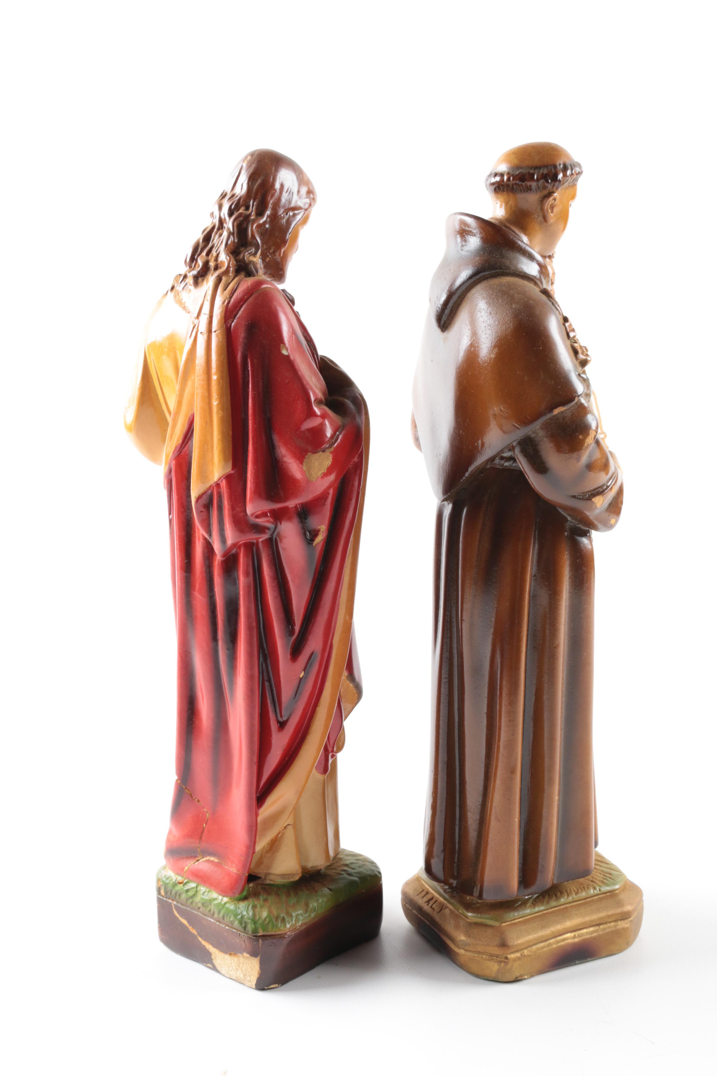 Christian Figurine Collection Including Jesus and Francis of Assisi