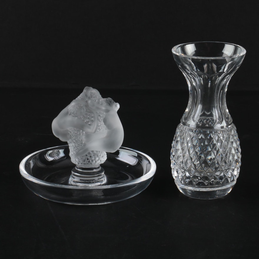 Lalique "Roxane" Pin Dish and Waterford Crystal Violet Vase