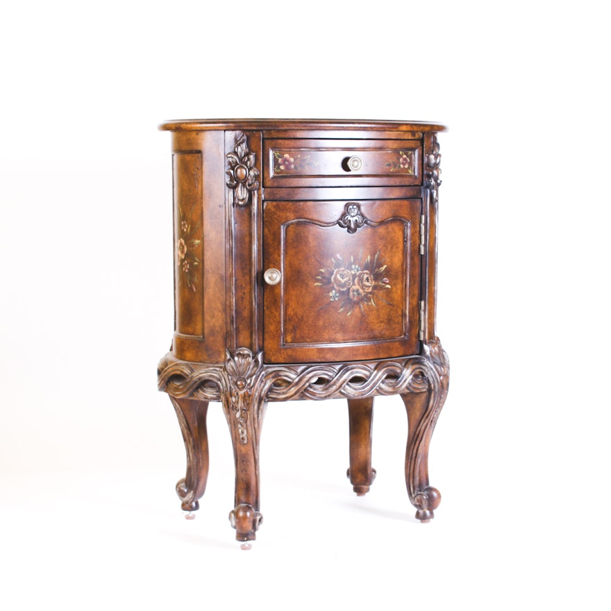 Oval Commode Stand with Hand-Painted Floral Motif