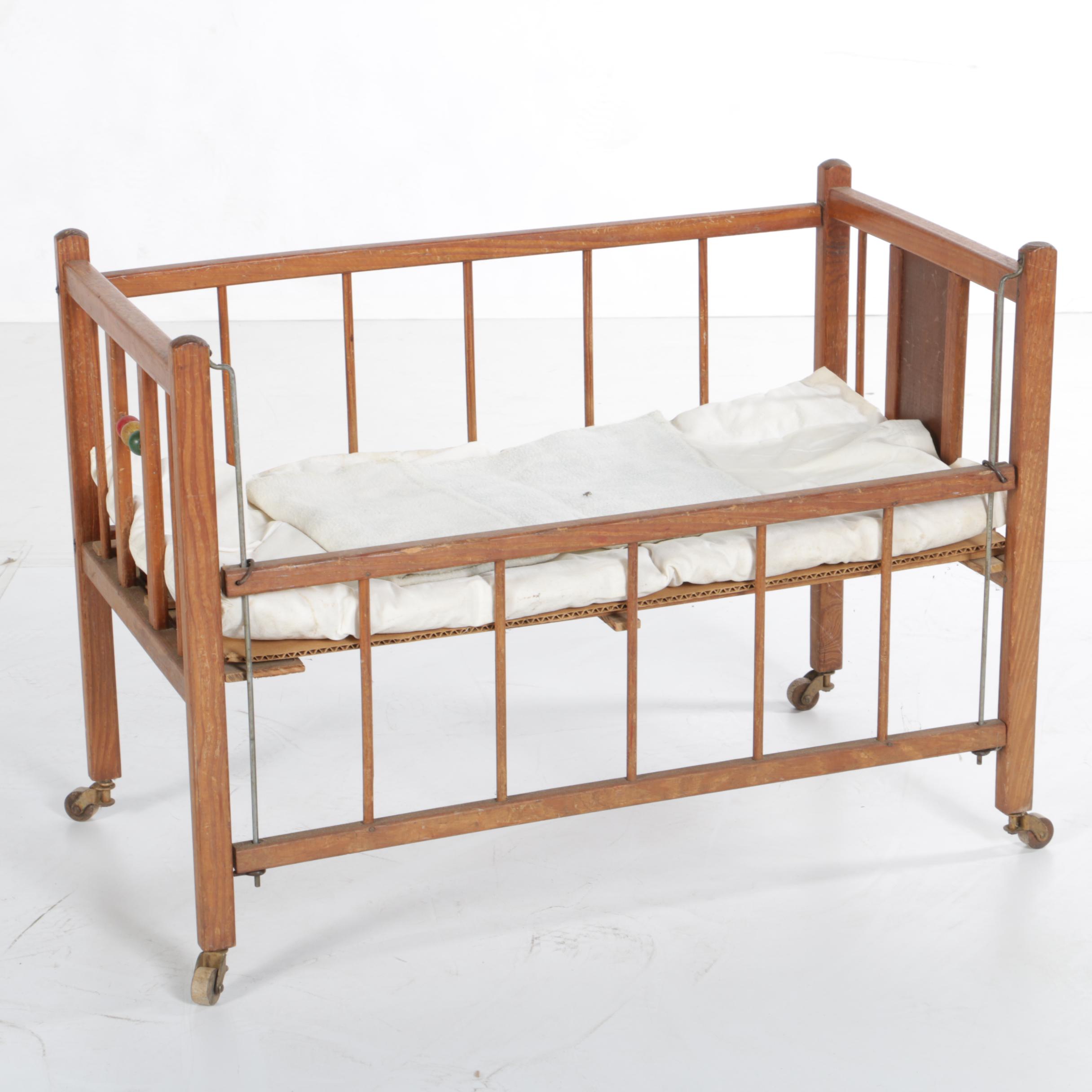 Circa 1950s Composition Baby Dolls with Wooden Toy Crib